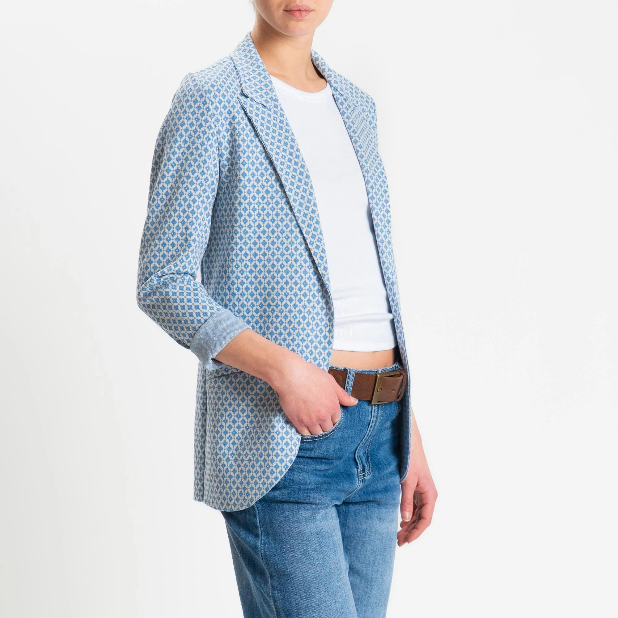 Zeroassoluto-Giacca JIN elasticizzata - fiori lurex latte/azzurro/argento - Image 3