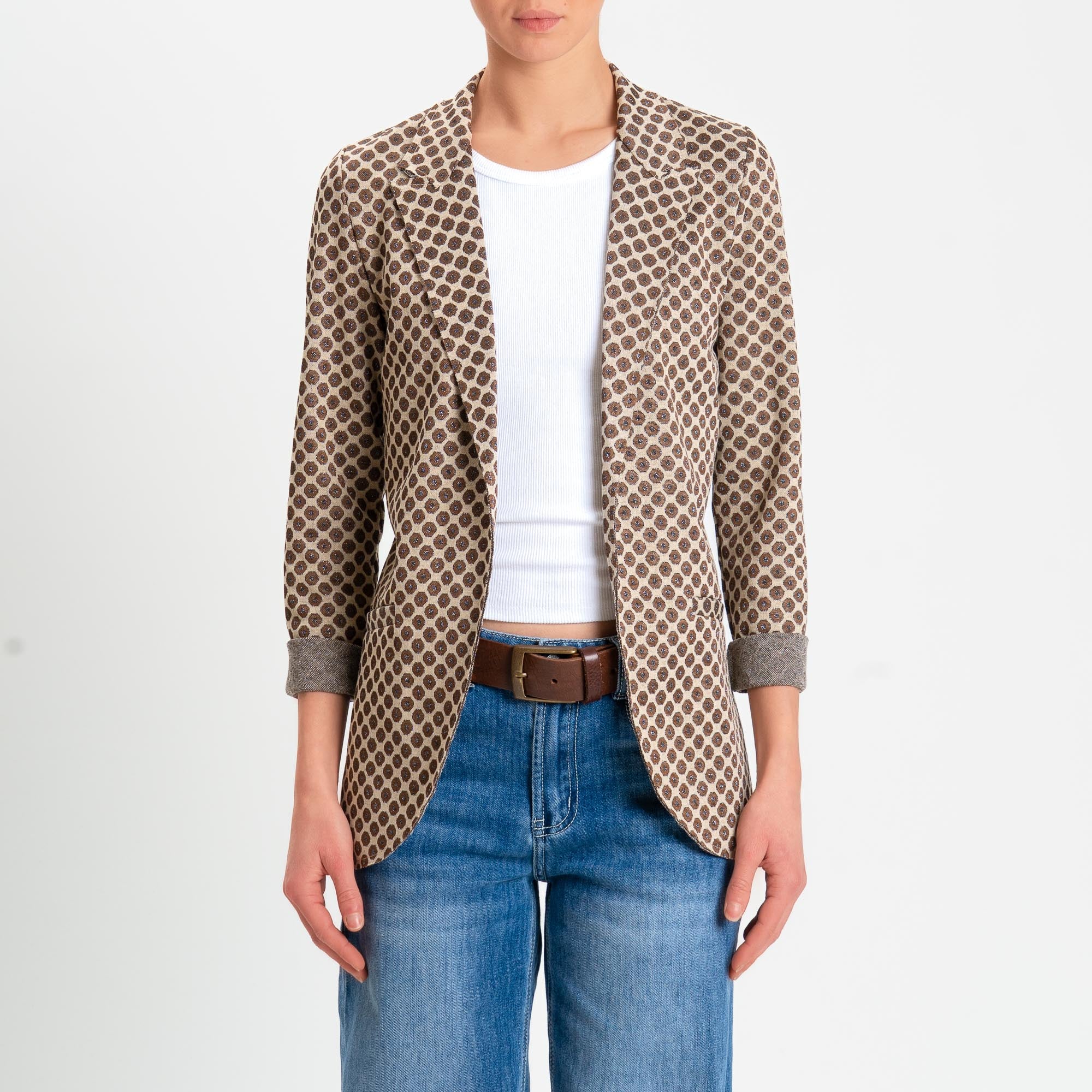 Zeroassoluto-Giacca JIN elasticizzata - ottagono lurex beige/choco/piombo