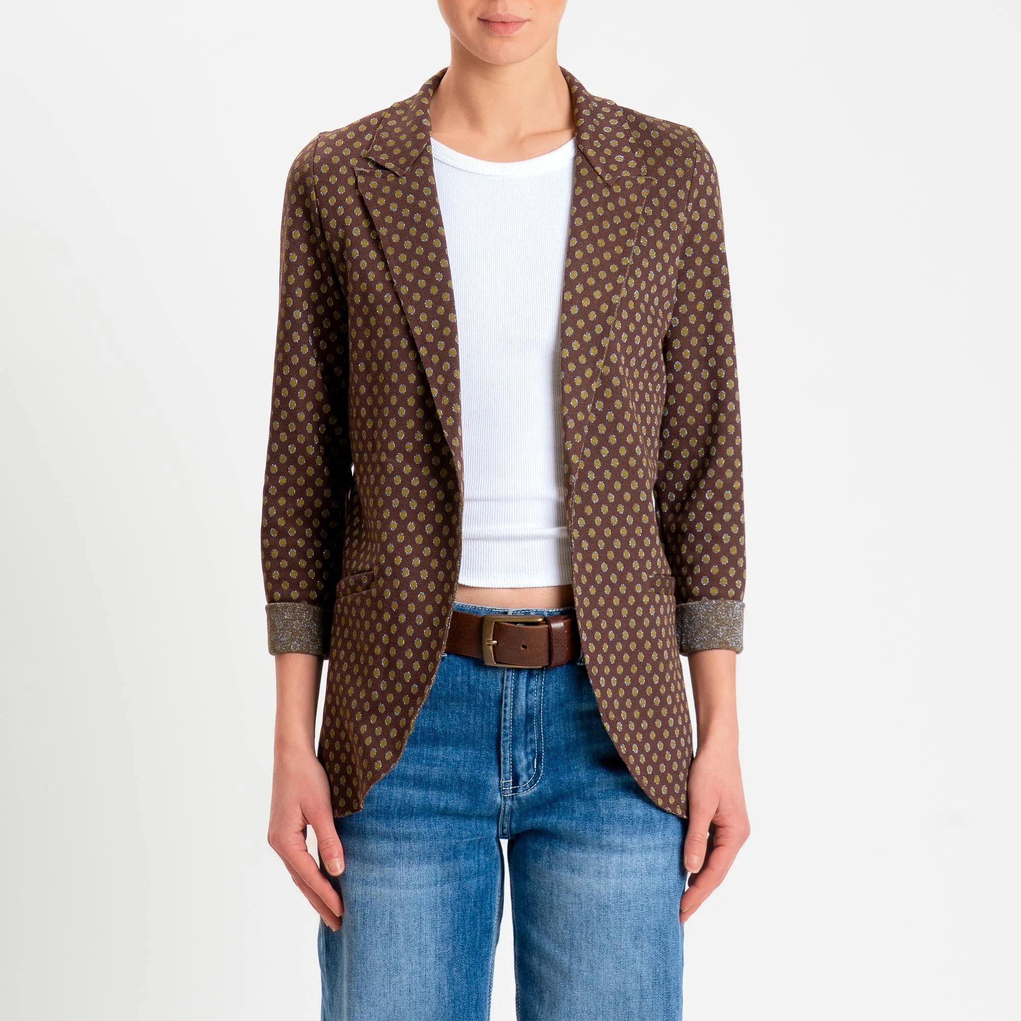 Zeroassoluto-Giacca JIN elasticizzata - pois lurex moro/olio/jeans