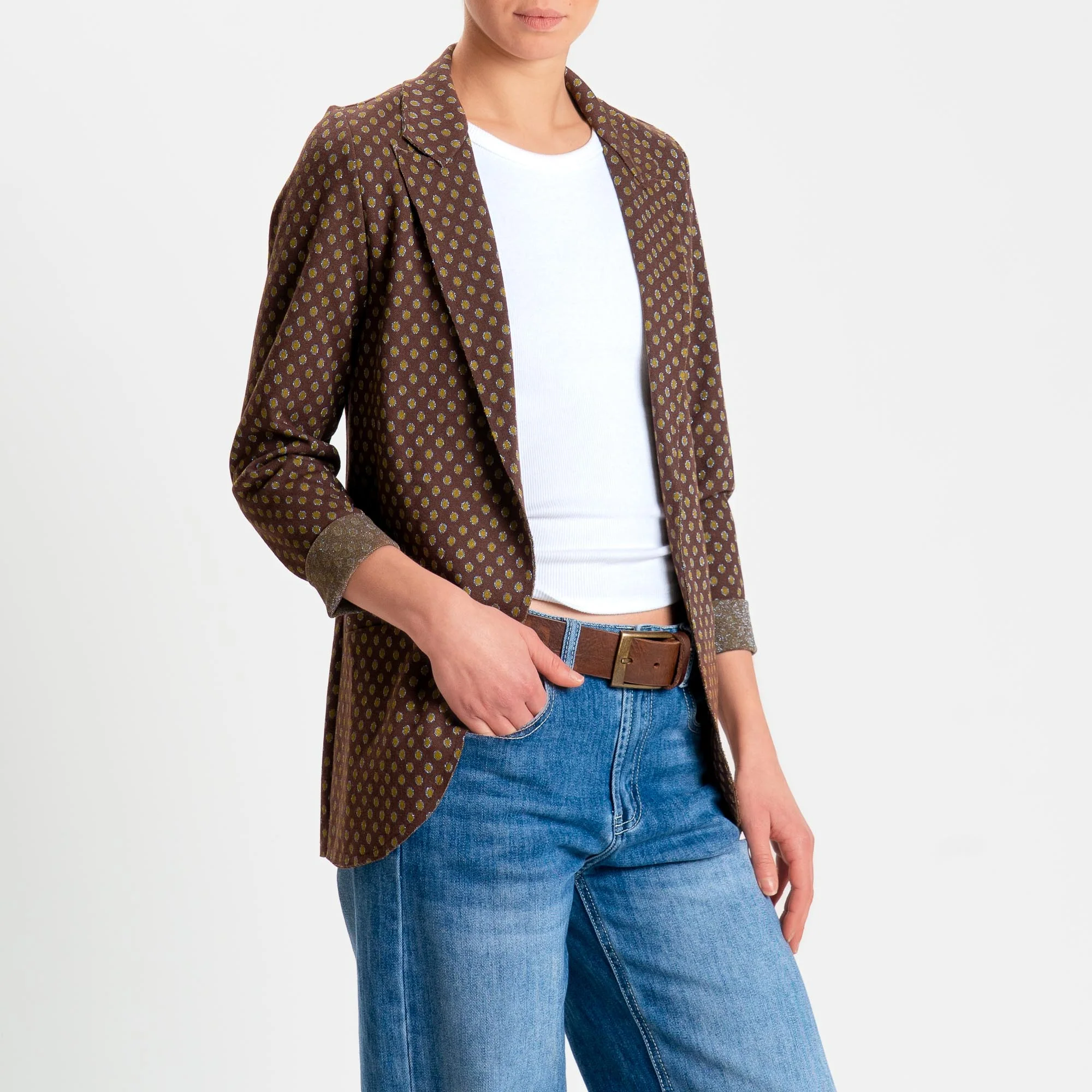 Zeroassoluto-Giacca JIN elasticizzata - pois lurex moro/olio/jeans - Image 3