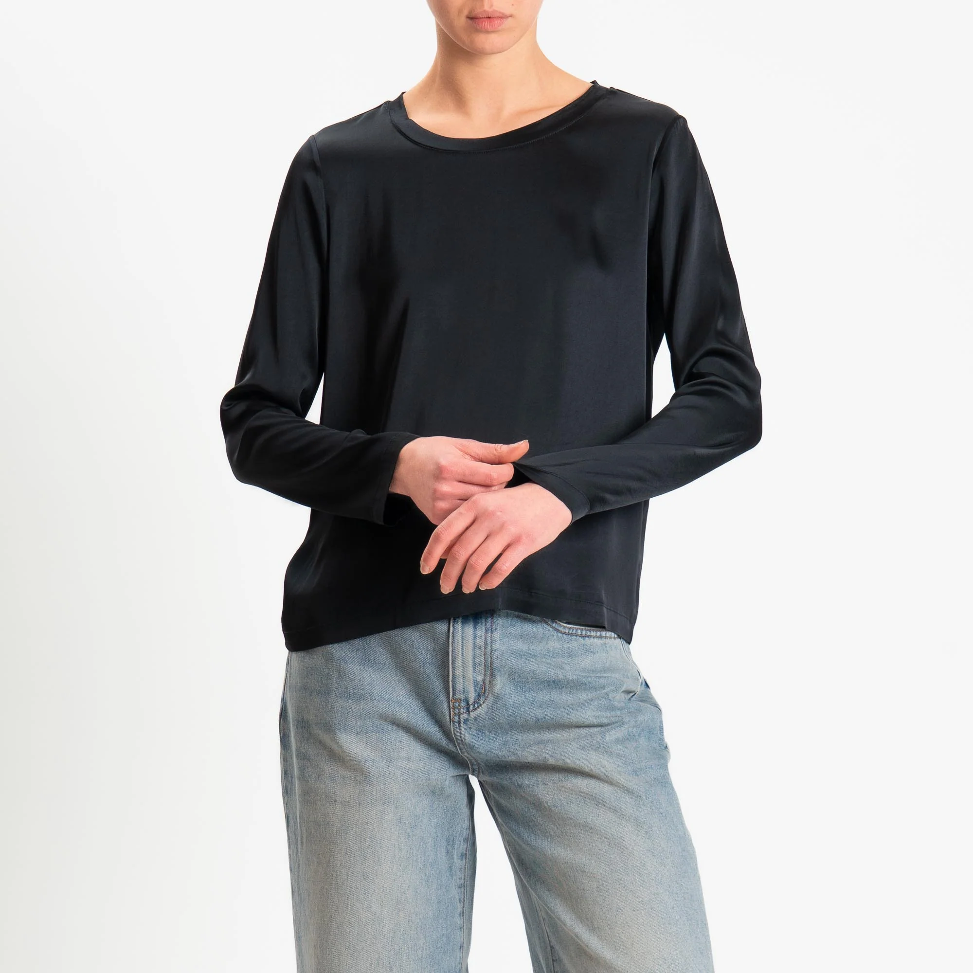 Vicolo-Blusa satin elasticizzato manica lunga - nero