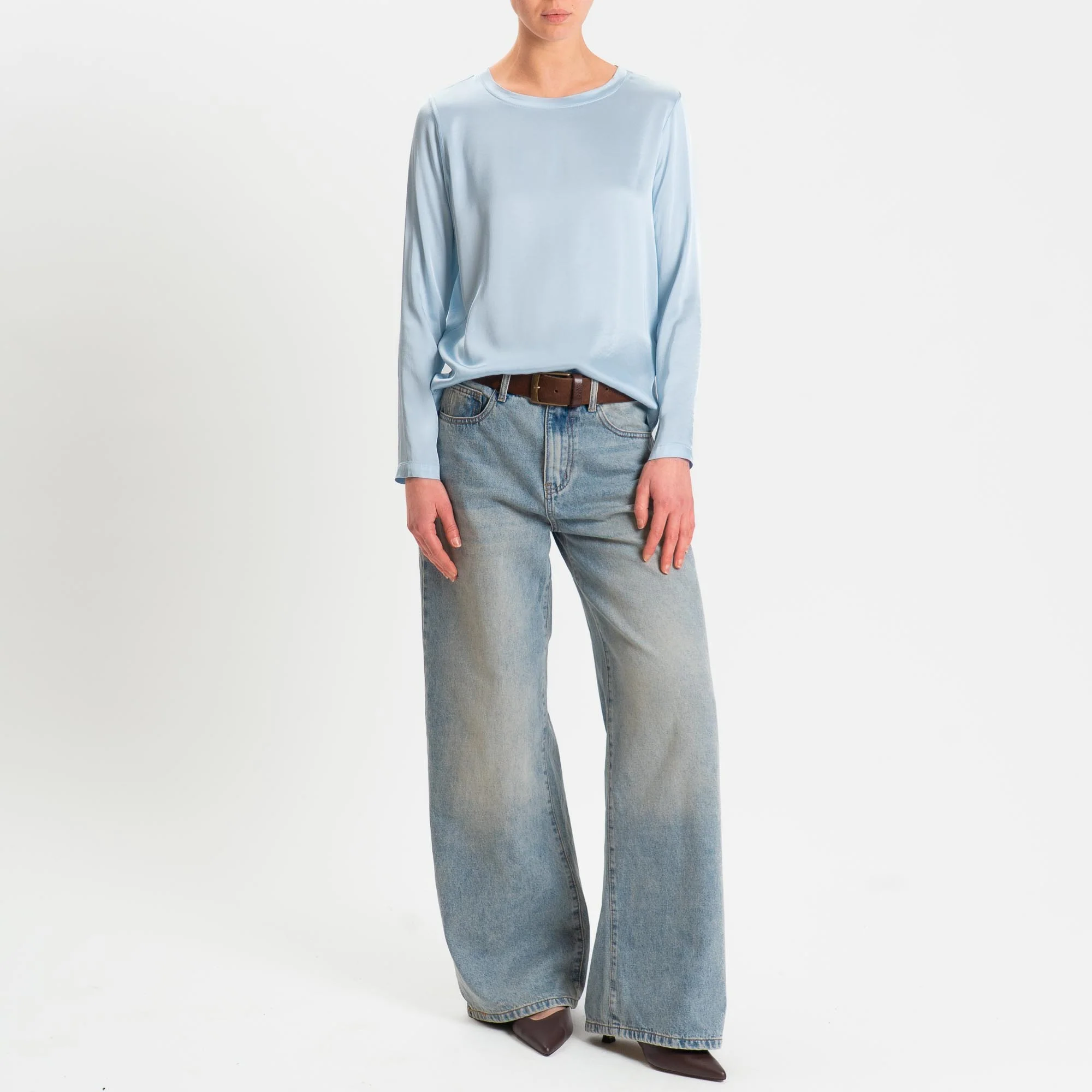 Vicolo-Blusa satin elasticizzato manica lunga - sky