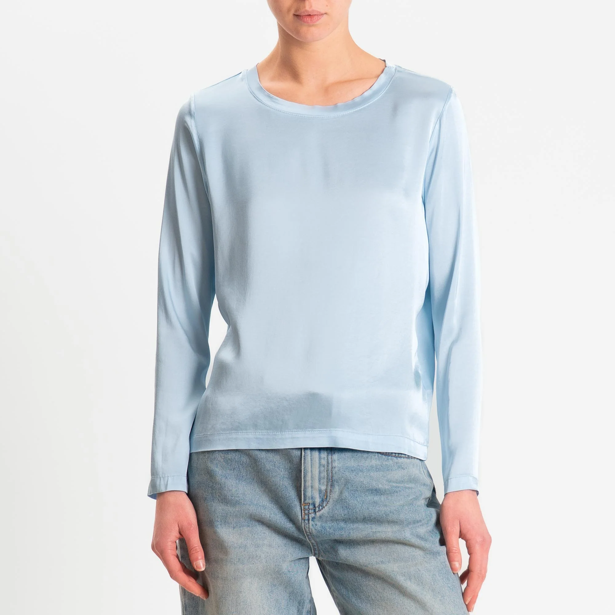 Vicolo-Blusa satin elasticizzato manica lunga - sky - Image 2