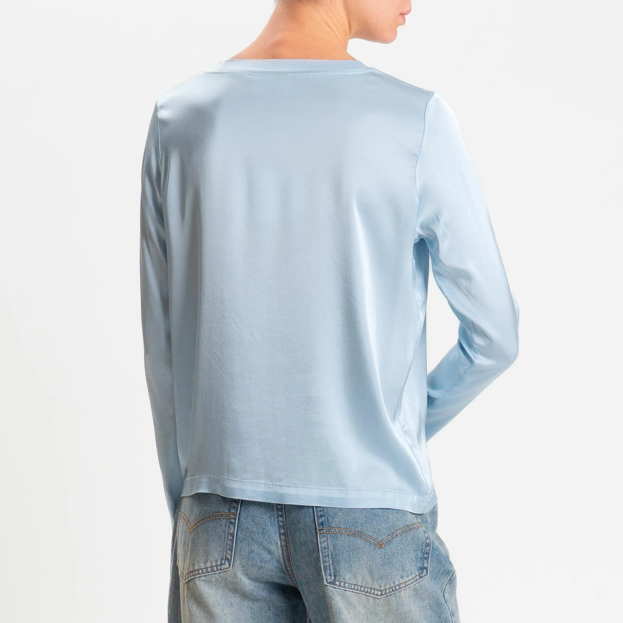 Vicolo-Blusa satin elasticizzato manica lunga - sky - Image 3