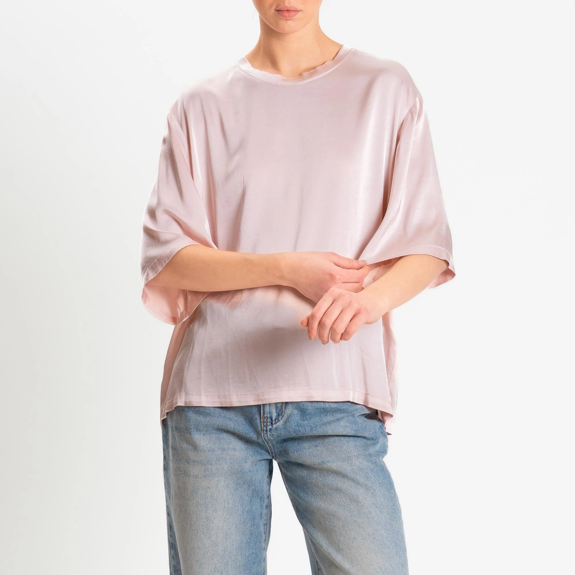 Vicolo-Blusa satin elasticizzata manica 3/4 - rosa