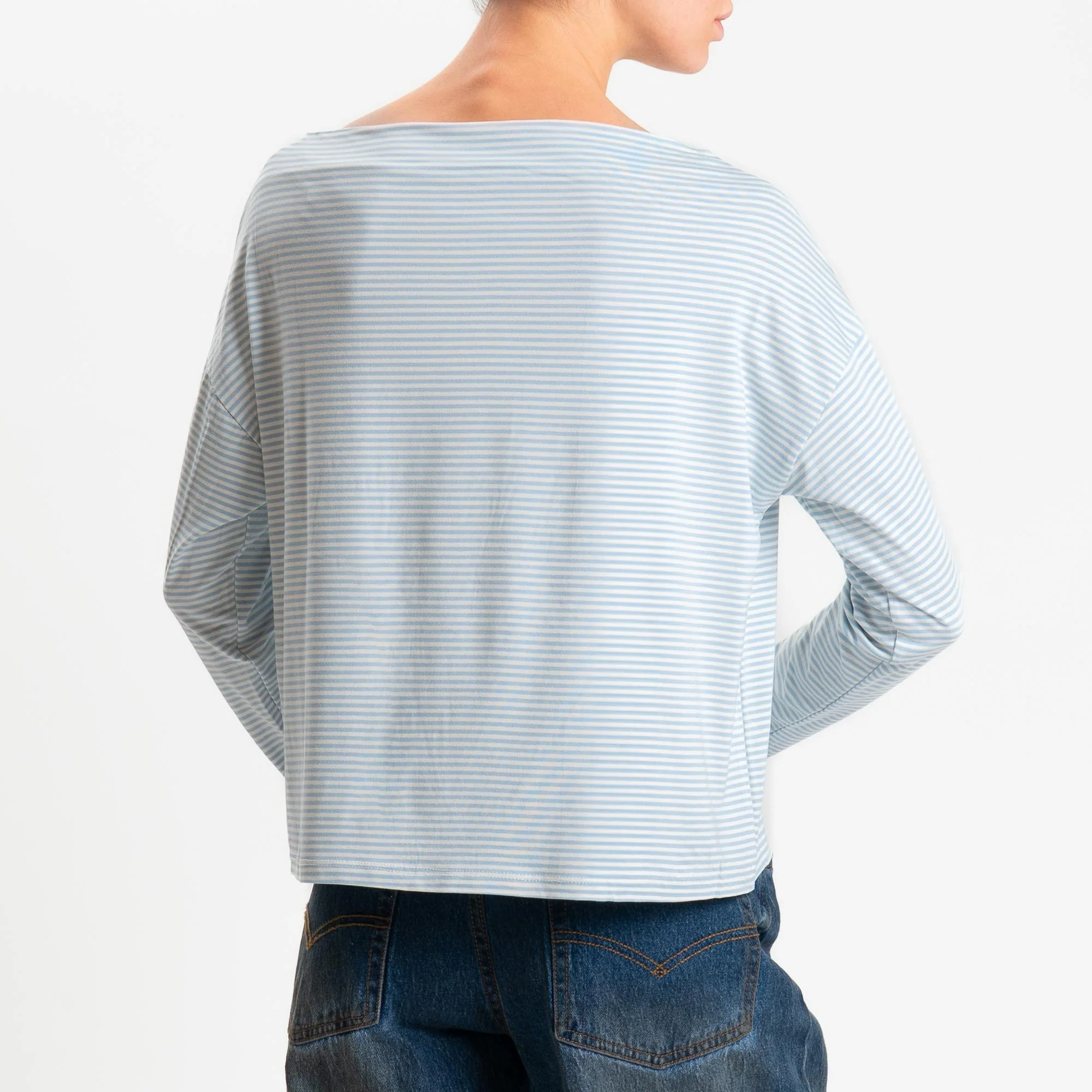 Zeroassoluto-T-shirt CLOE righe in jersey elasticizzato - celeste/latte - Image 4