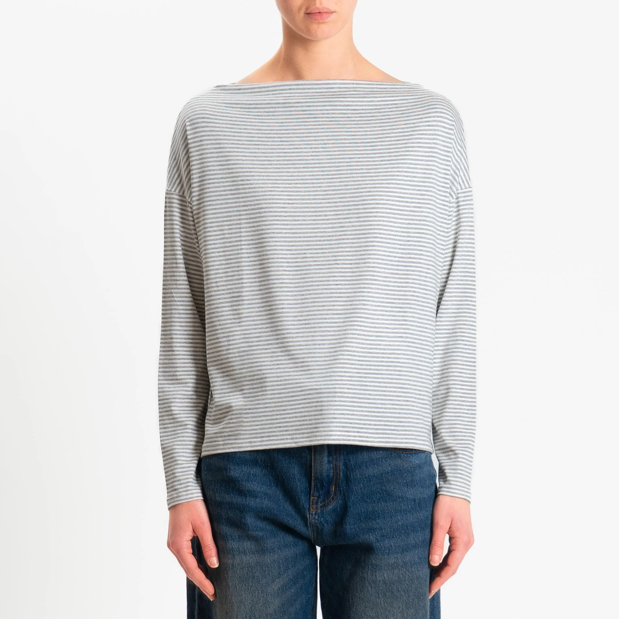 Zeroassoluto-T-shirt CLOE righe in jersey elasticizzato - grigio melange/latte - Image 3