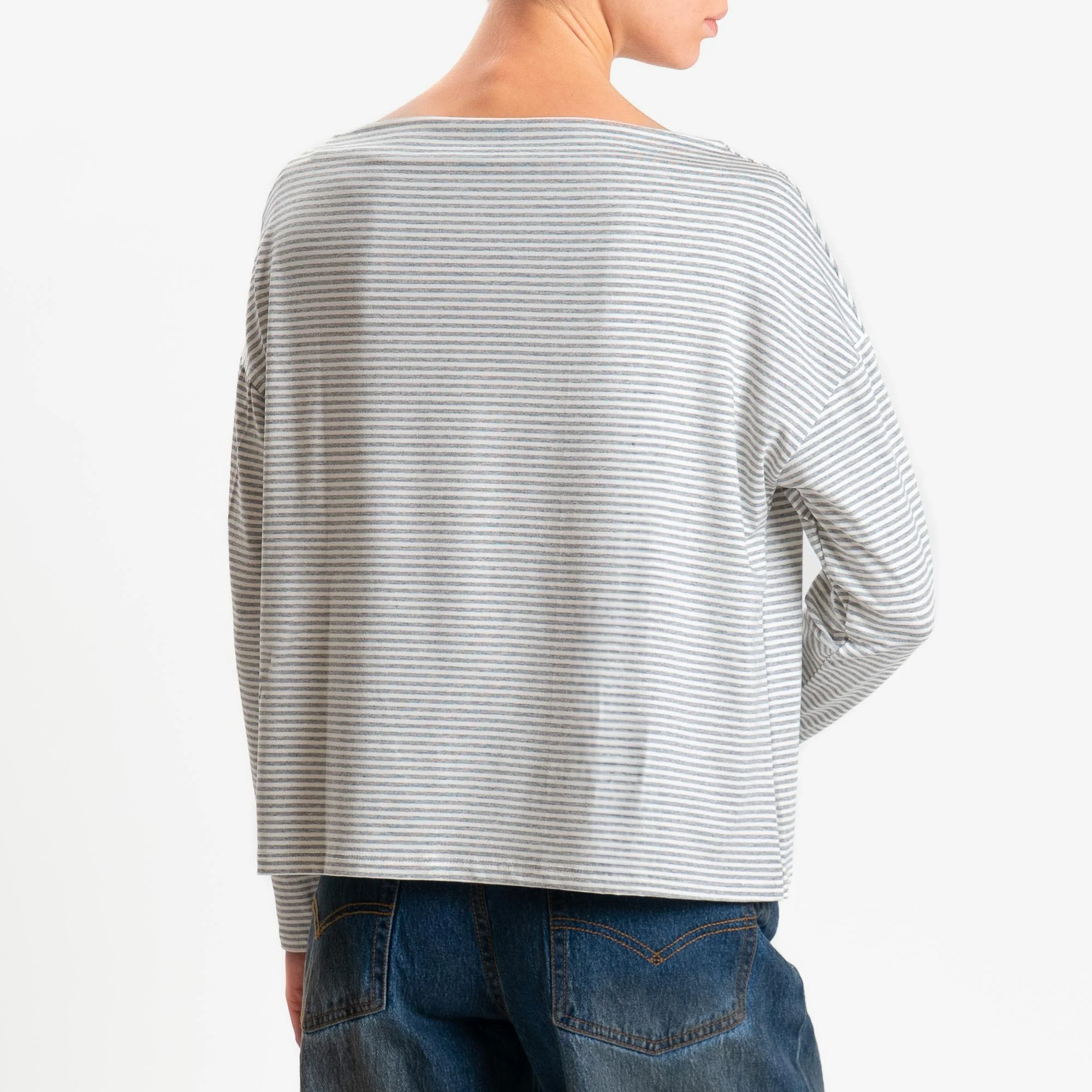 Zeroassoluto-T-shirt CLOE righe in jersey elasticizzato - grigio melange/latte - Image 4
