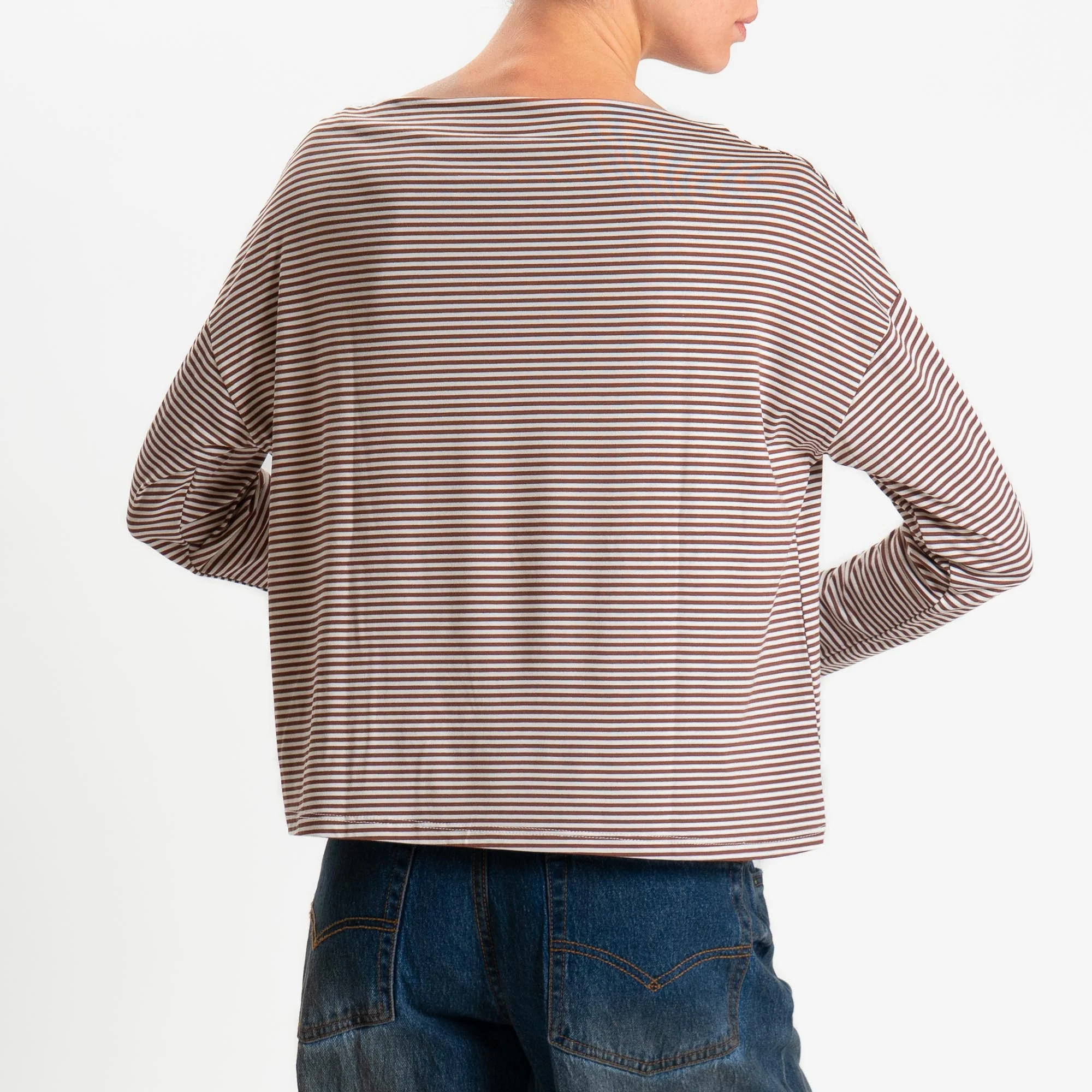 Zeroassoluto-T-shirt CLOE righe in jersey elasticizzato - tabacco/latte - Image 4