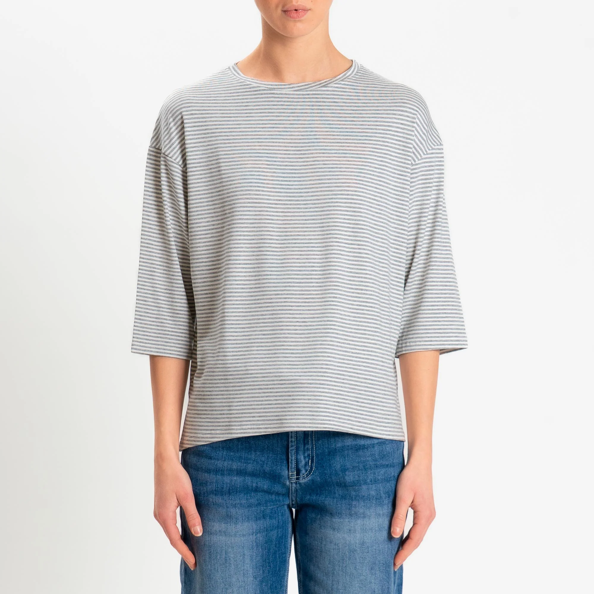 Zeroassoluto-T-shirt CLARY righe in jersey girocollo manica 3/4 - grigio melange/latte - Image 3