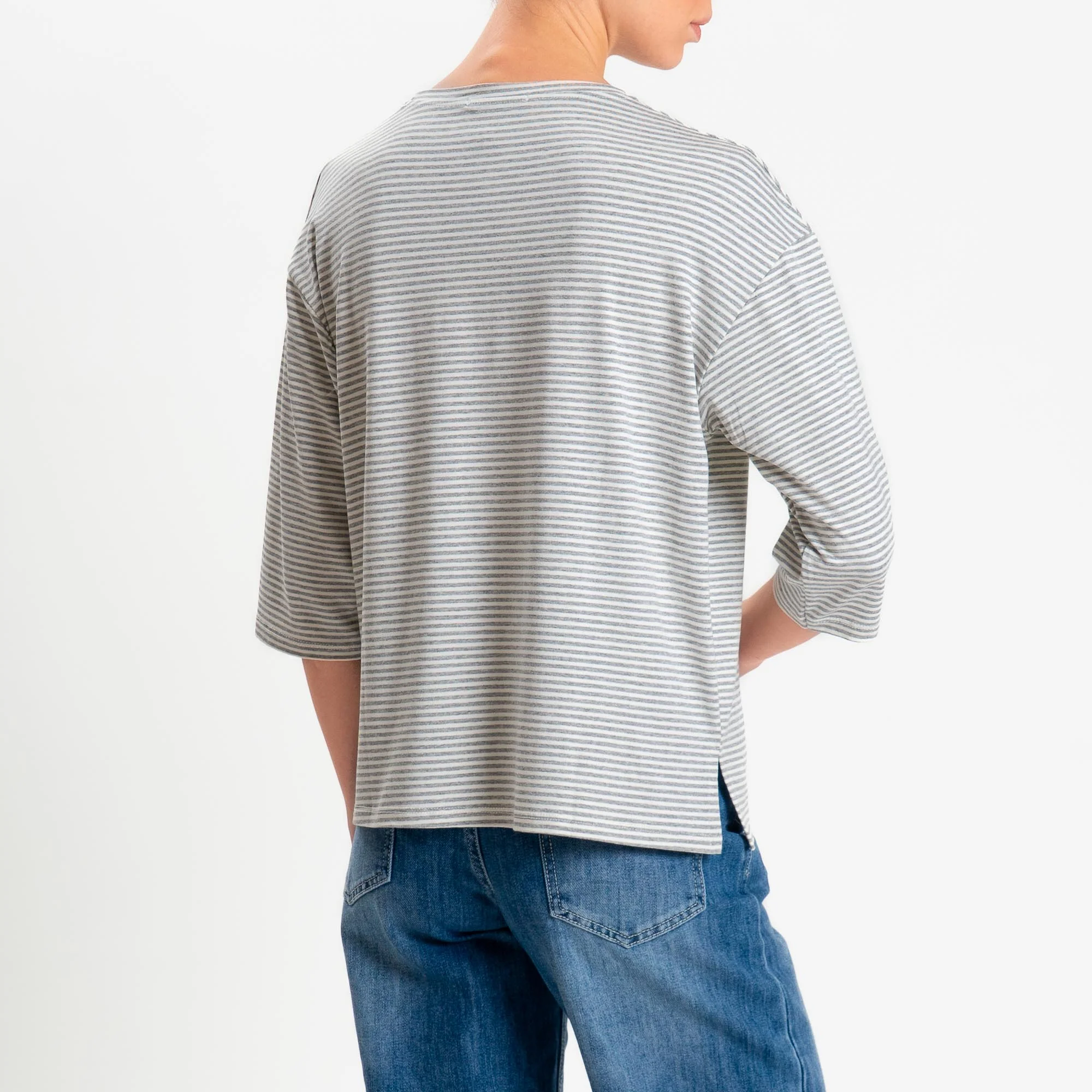 Zeroassoluto-T-shirt CLARY righe in jersey girocollo manica 3/4 - grigio melange/latte - Image 4