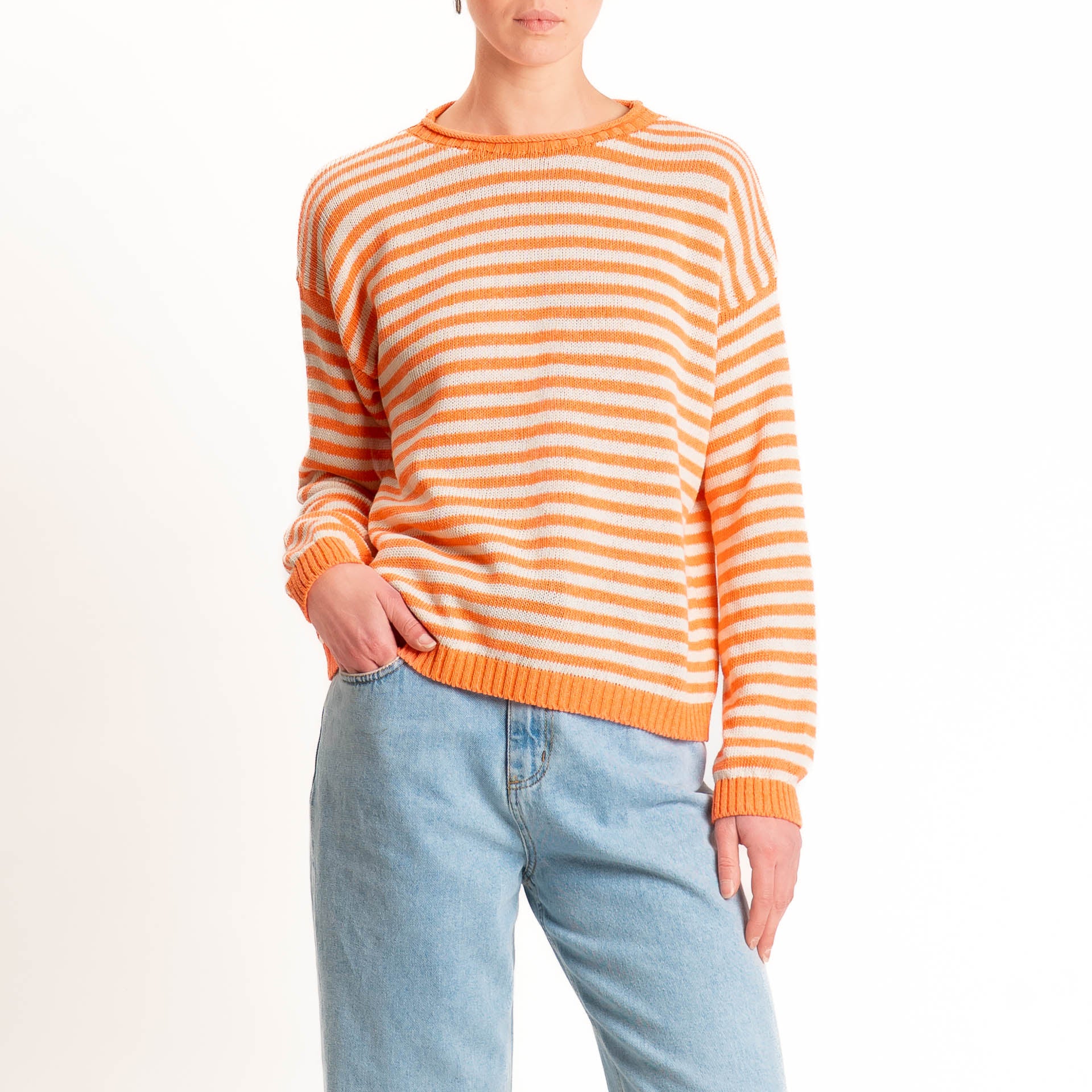 Tensione in-Maglia righe - arancio/latte - Image 2