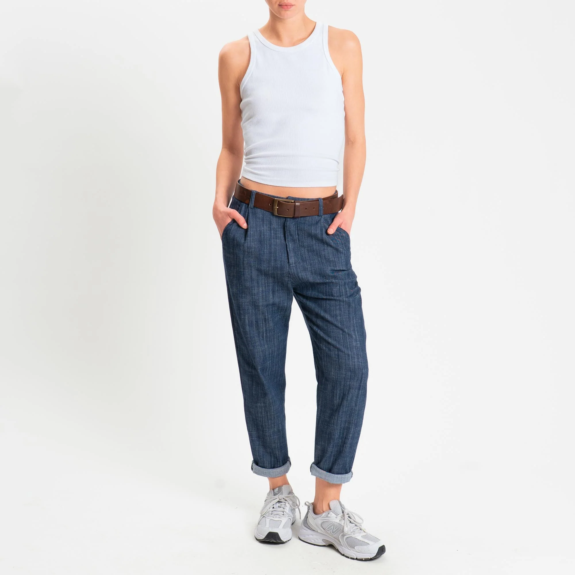 Zeroassoluto-Pantalone LOLA boyfriend chambray elasticizzato - denim blu