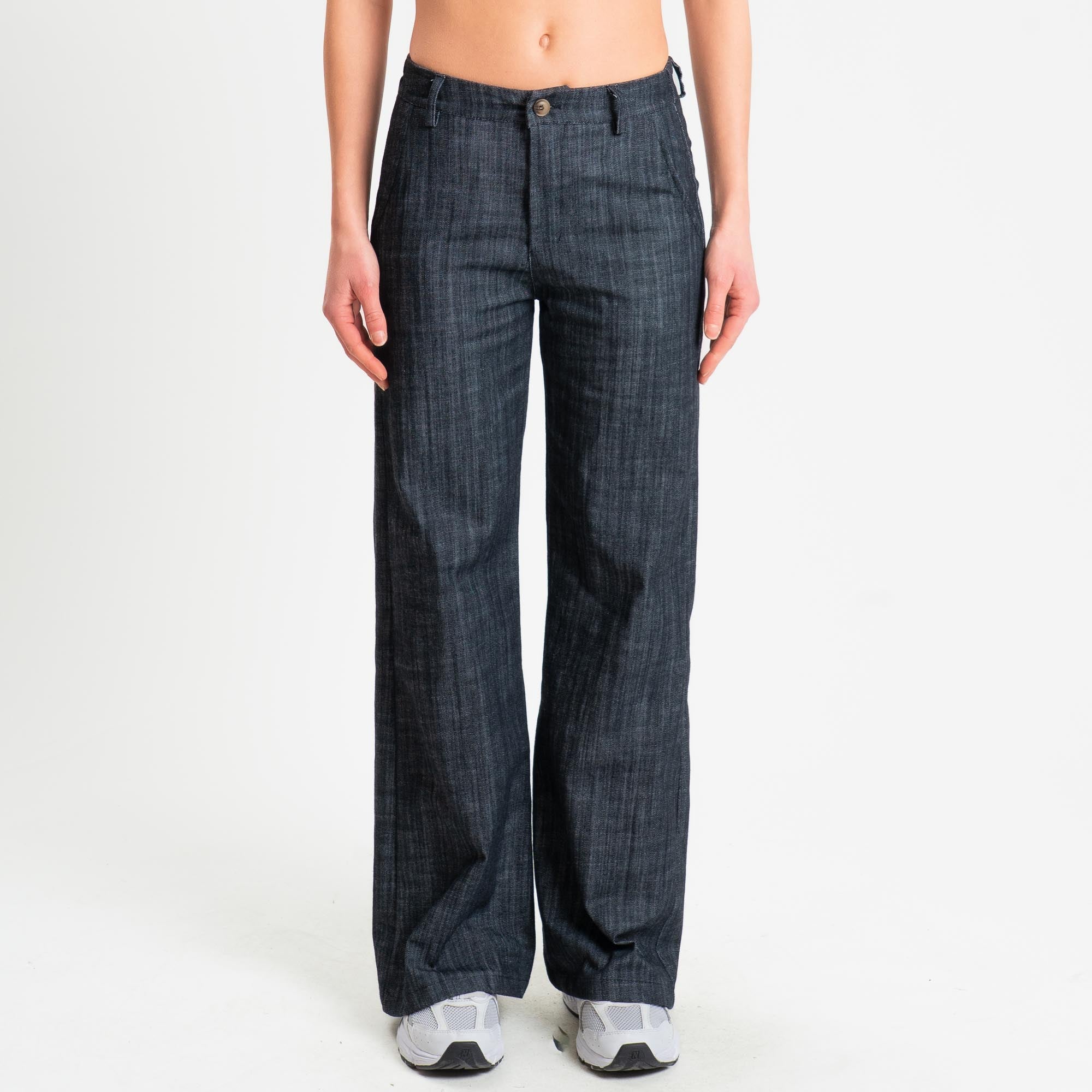 Zeroassoluto-Pantalone LILLY palazzo chambray elasticizzato - denim nero - Image 3