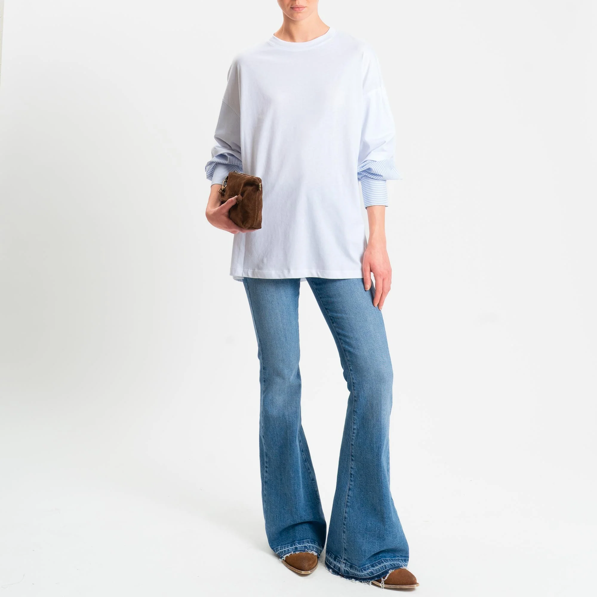Tensione in-T-shirt doppio tessuto maniche camicie - bianco/celeste