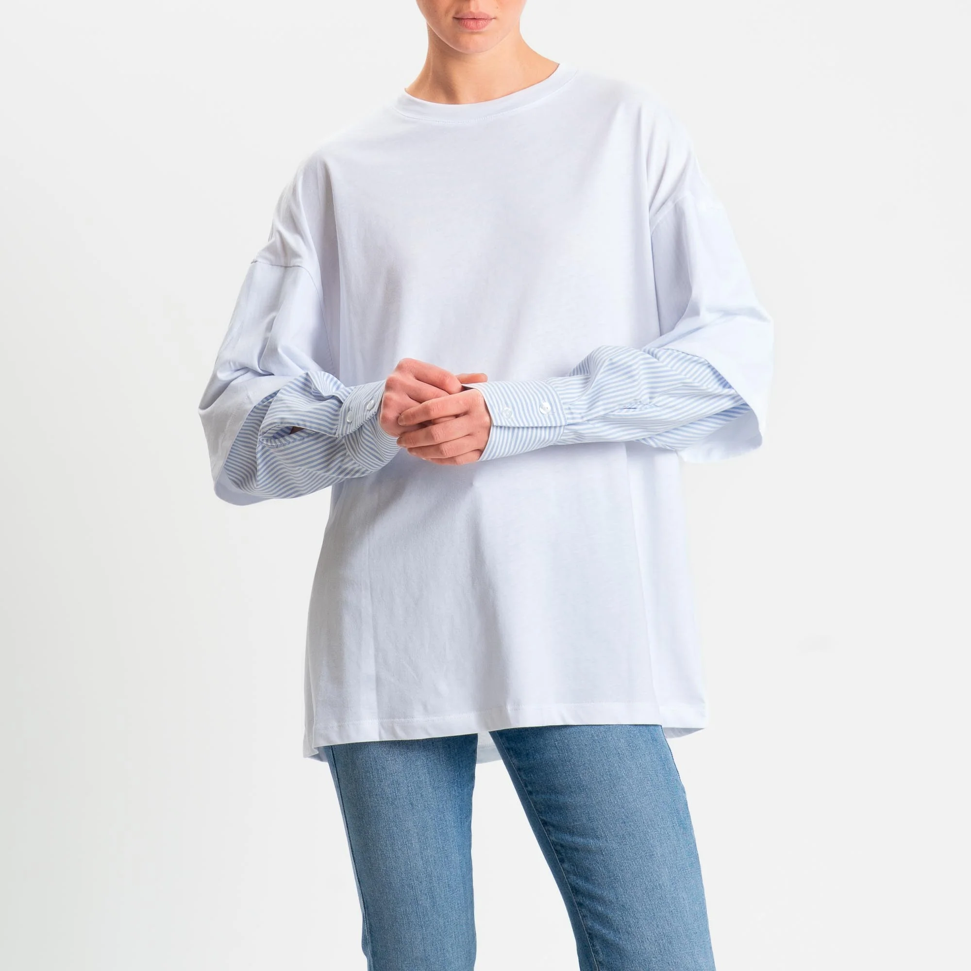Tensione in-T-shirt doppio tessuto maniche camicie - bianco/celeste - Image 2