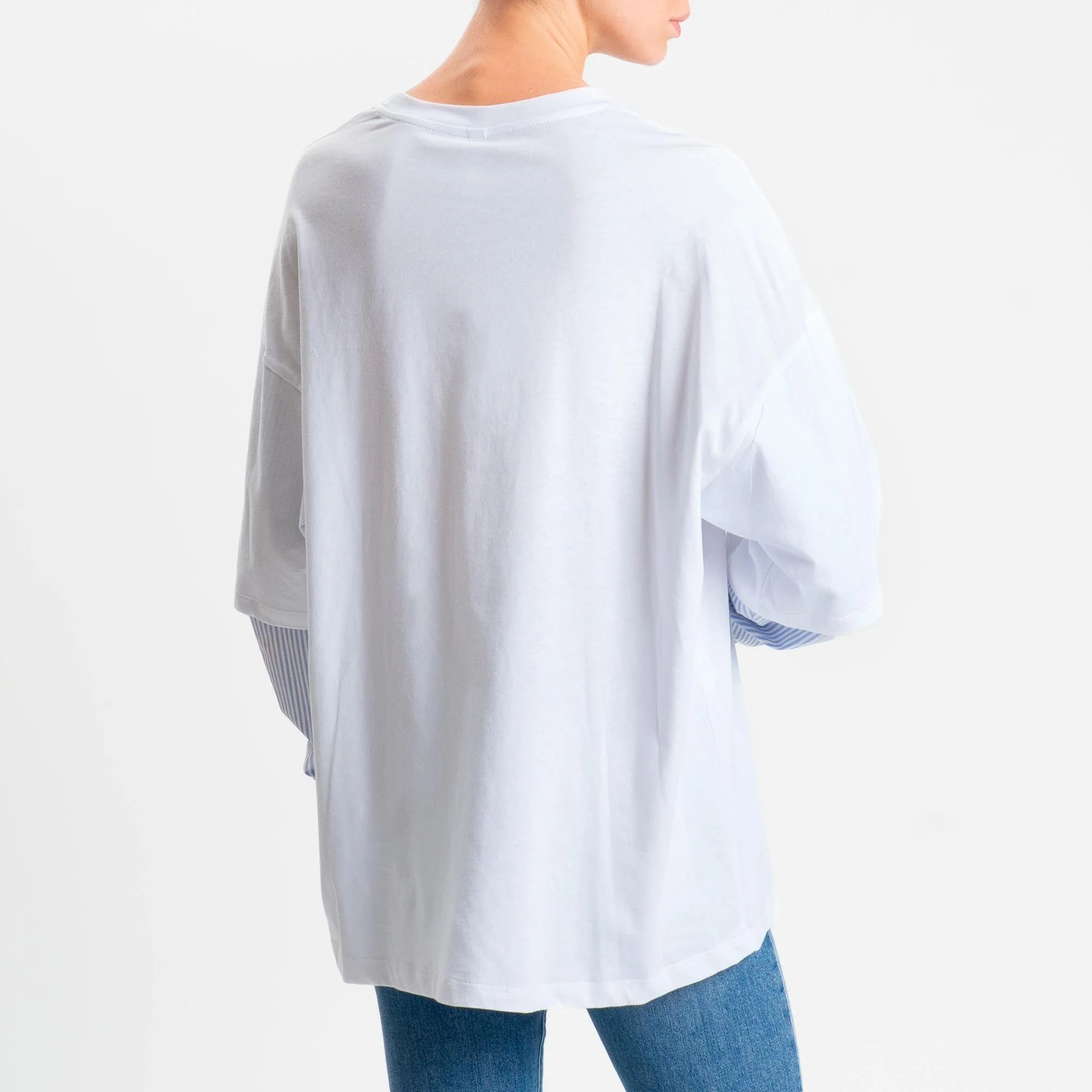 Tensione in-T-shirt doppio tessuto maniche camicie - bianco/celeste - Image 3