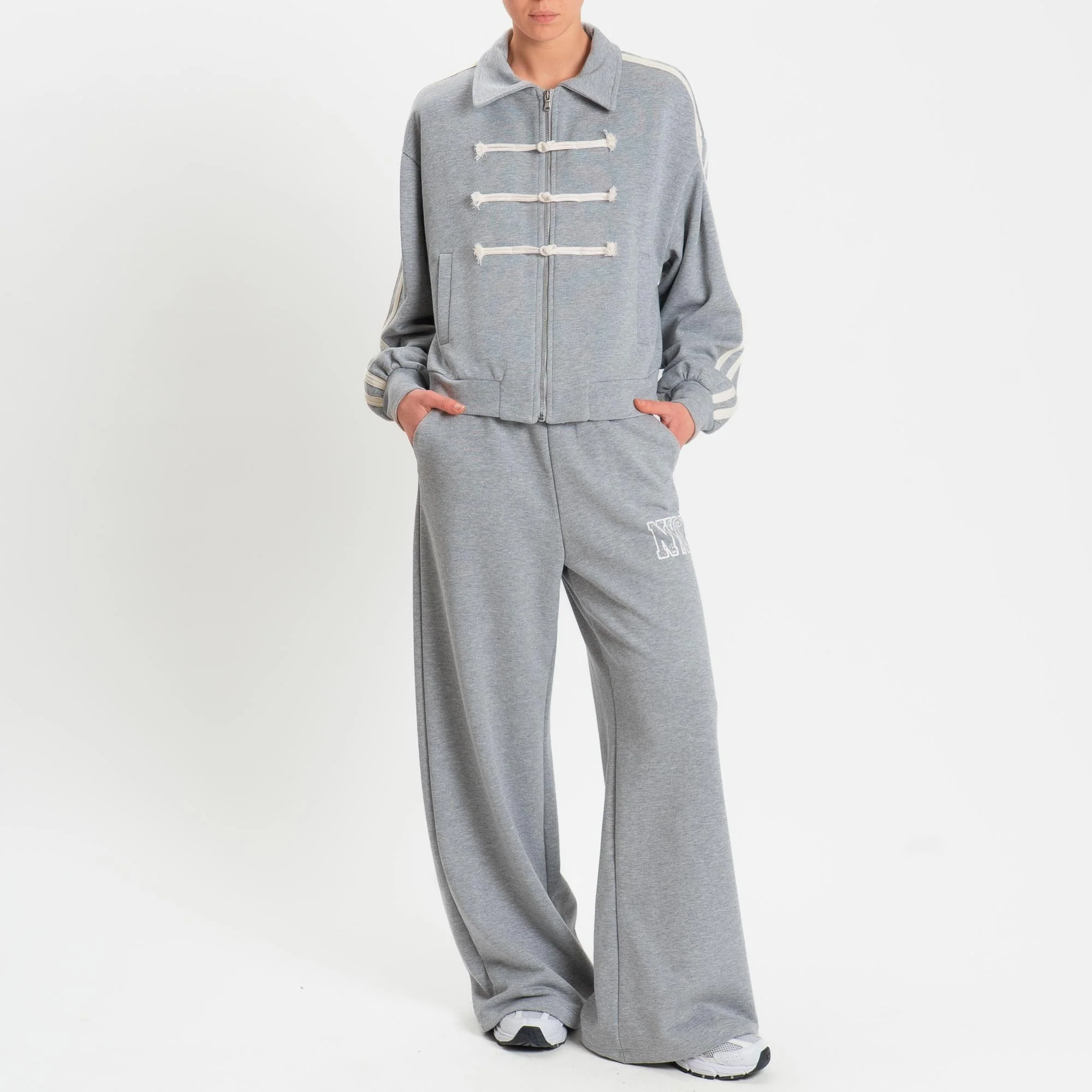 Philia Loft-Pantalone in felpa wide leg elastico - grigio chiaro - Image 4
