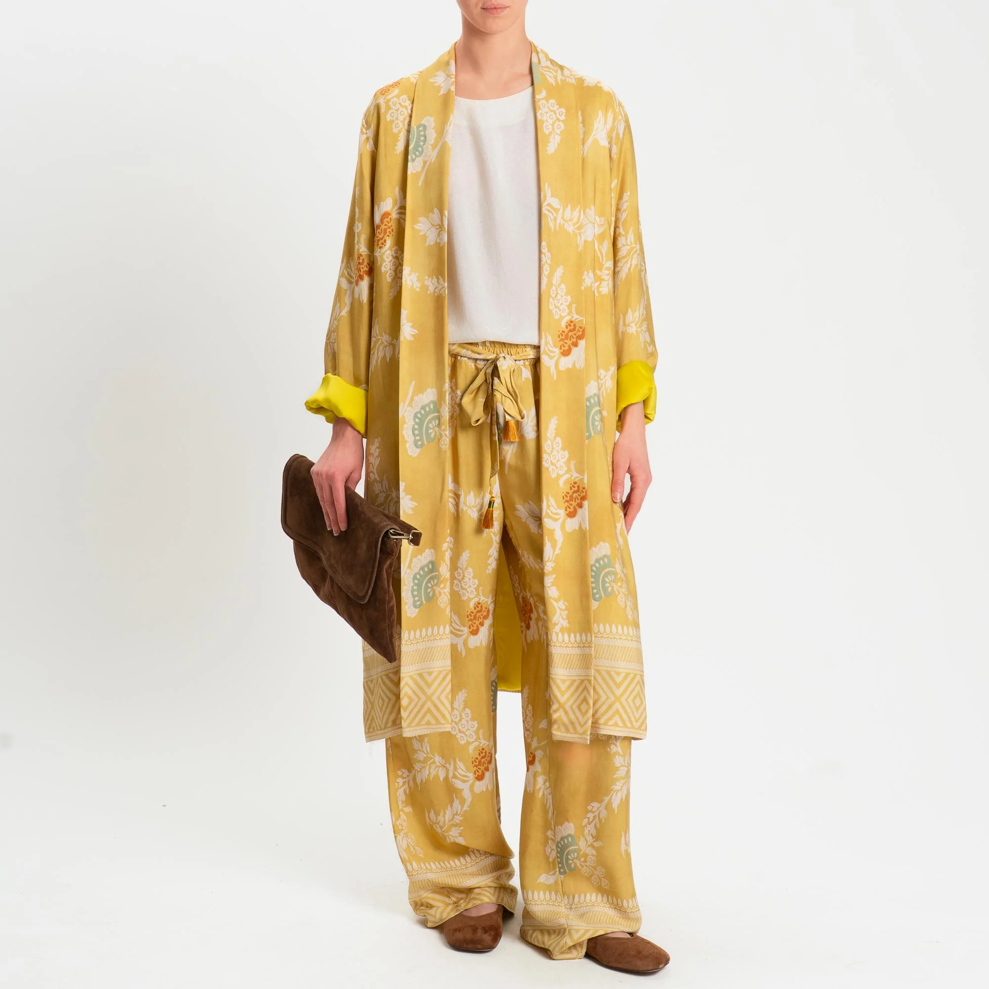 Wu'side-Kimono lungo fantasia floreale - giallo/sand - Image 3