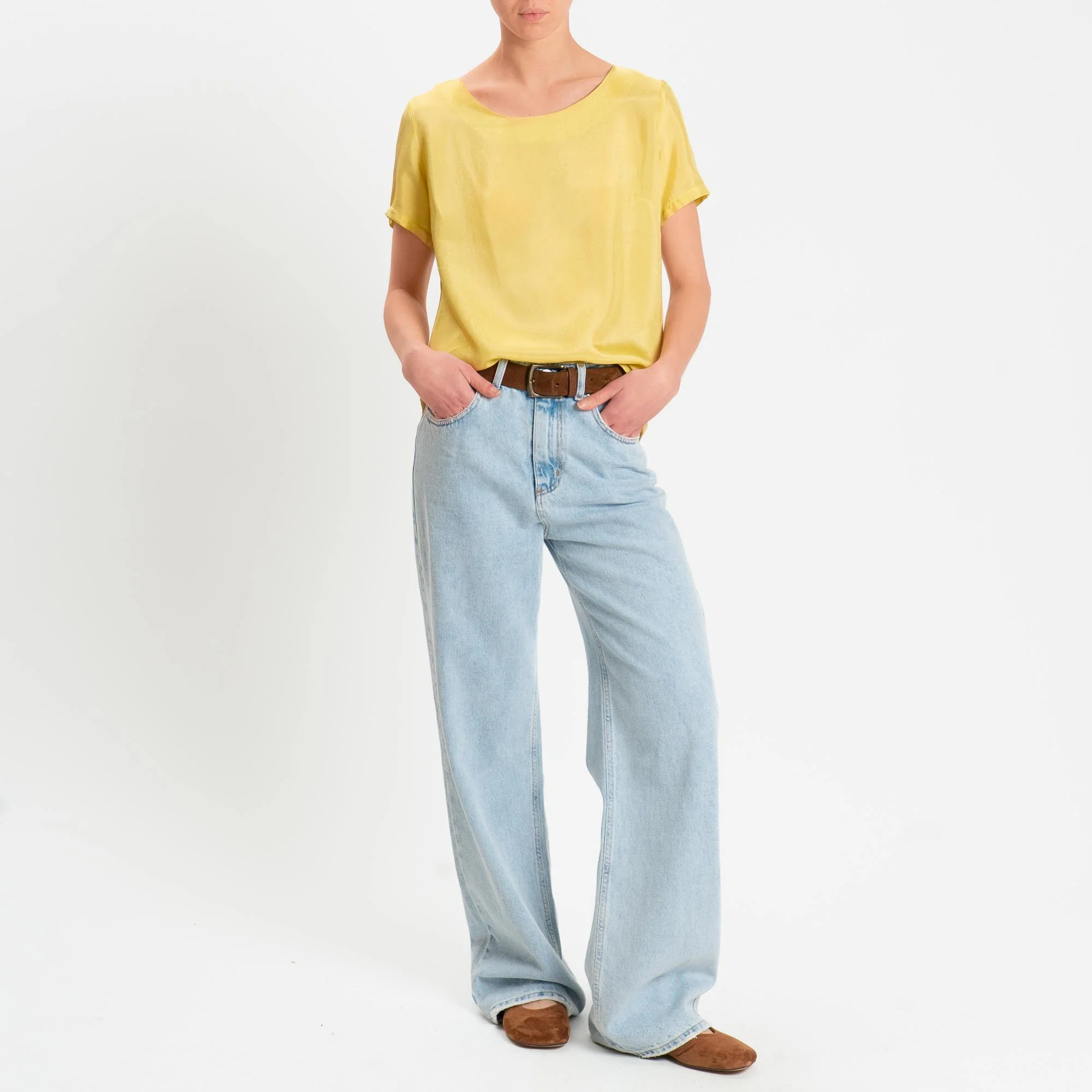 Wu'side-Blusa mezza manica in viscosa - oro