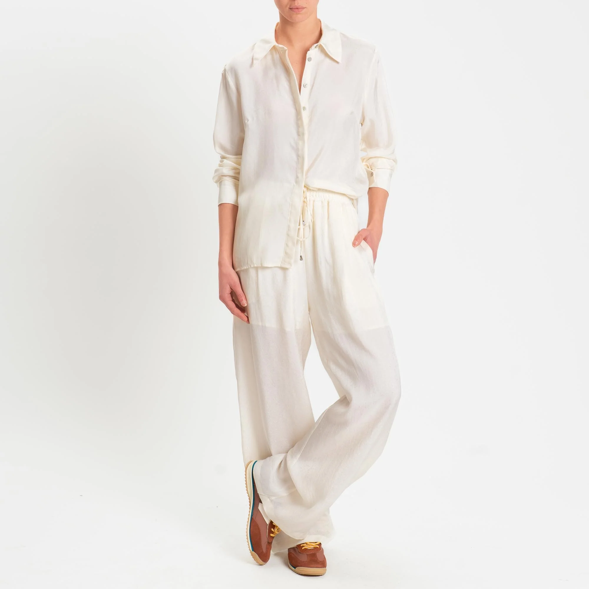 Wu'side-Pantalone con coulisse in viscosa - avorio - Image 3
