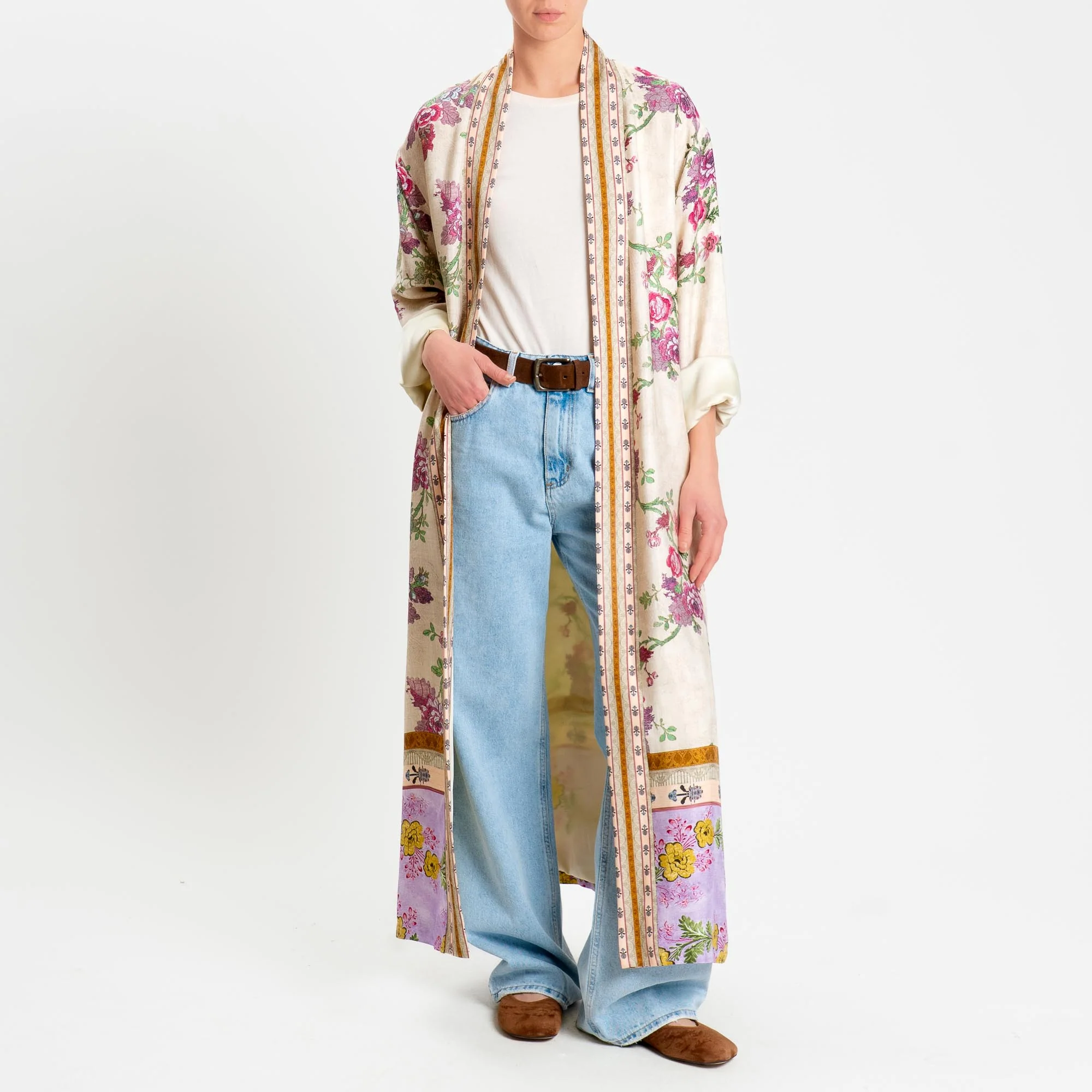 Wu'side-Kimono lungo fantasia floreale - panna/fucsia/lilla - Image 3