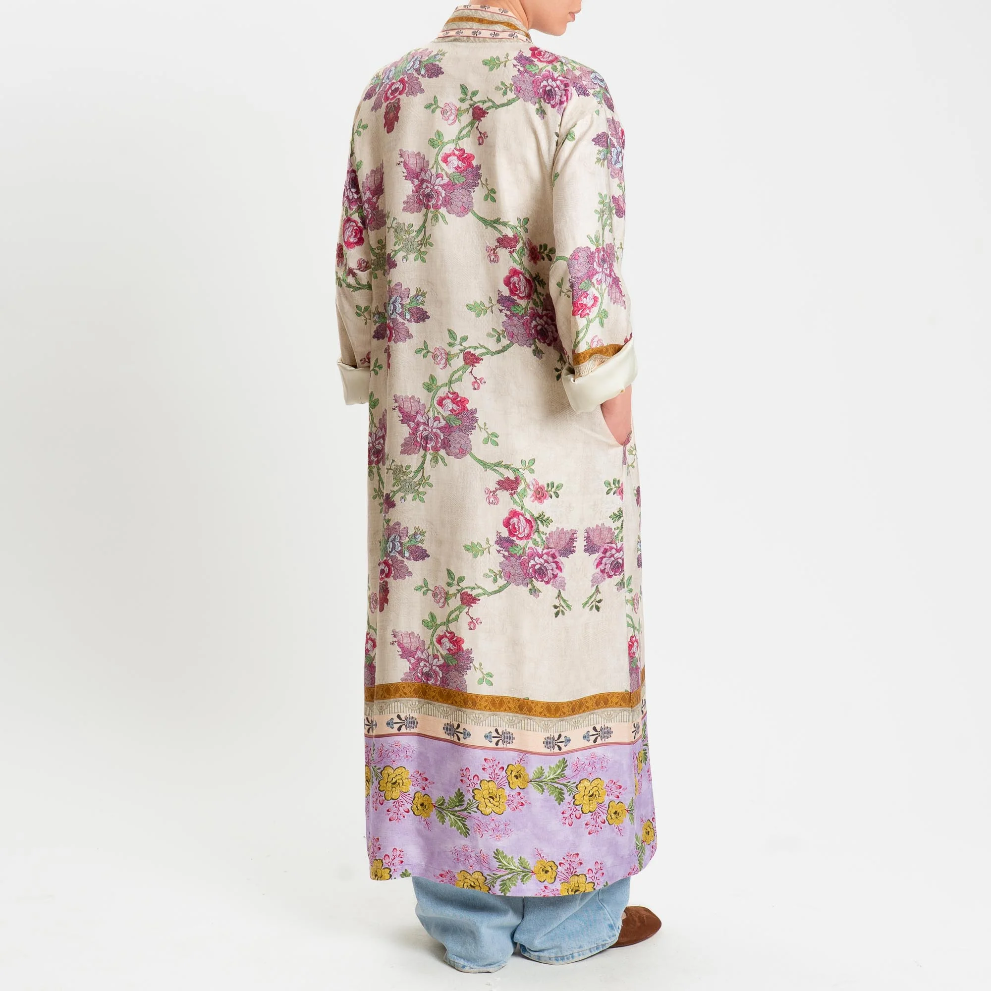 Wu'side-Kimono lungo fantasia floreale - panna/fucsia/lilla - Image 4
