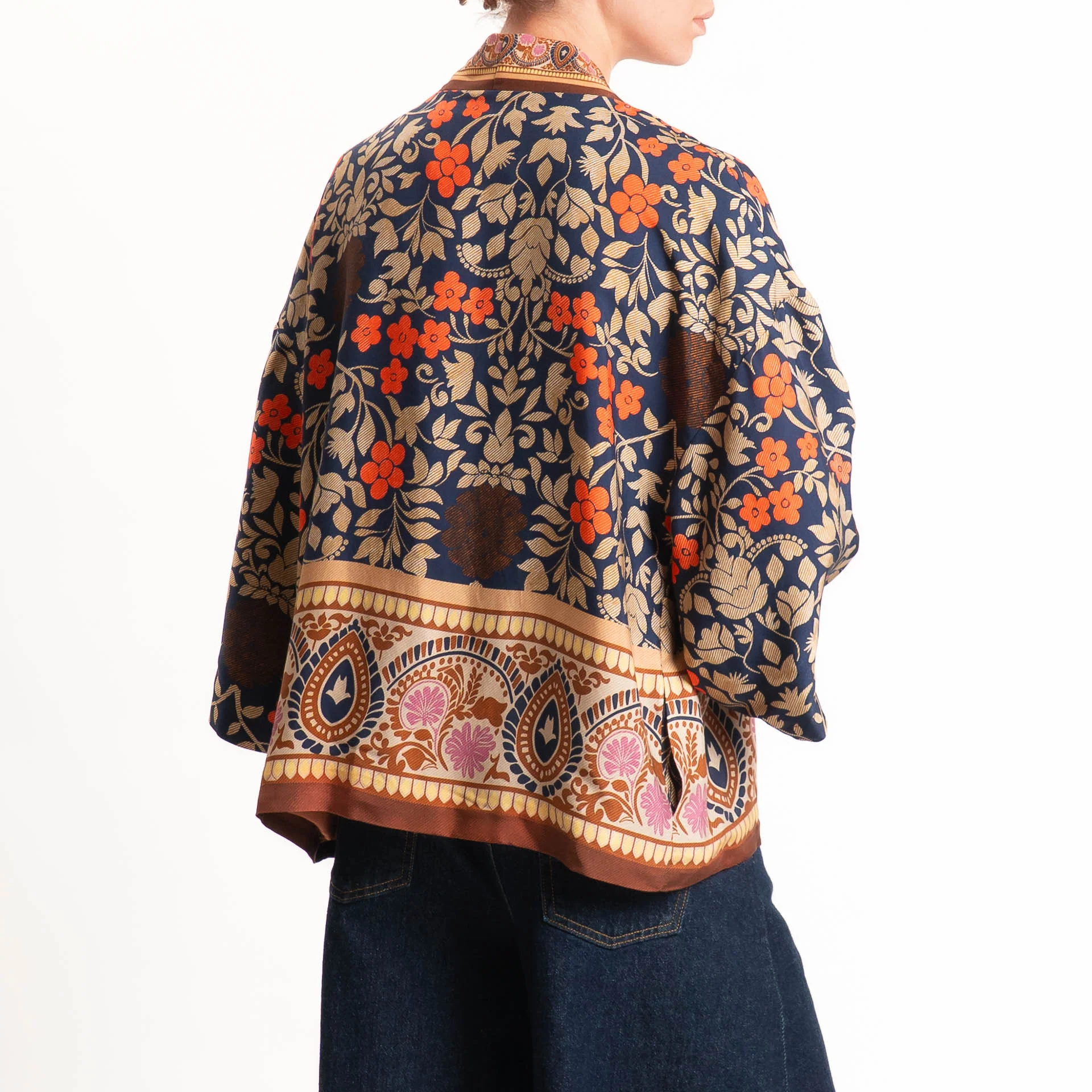 Wu'side-Kimono corto fantasia floreale - blu/cuoio/orange - Image 3