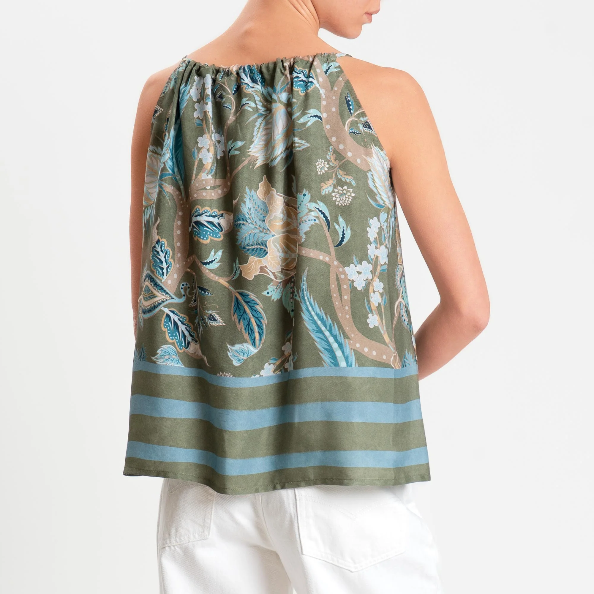 Wu'side-Top fantasia floreale con coulisse - salvia/beige/azzurro - Image 3