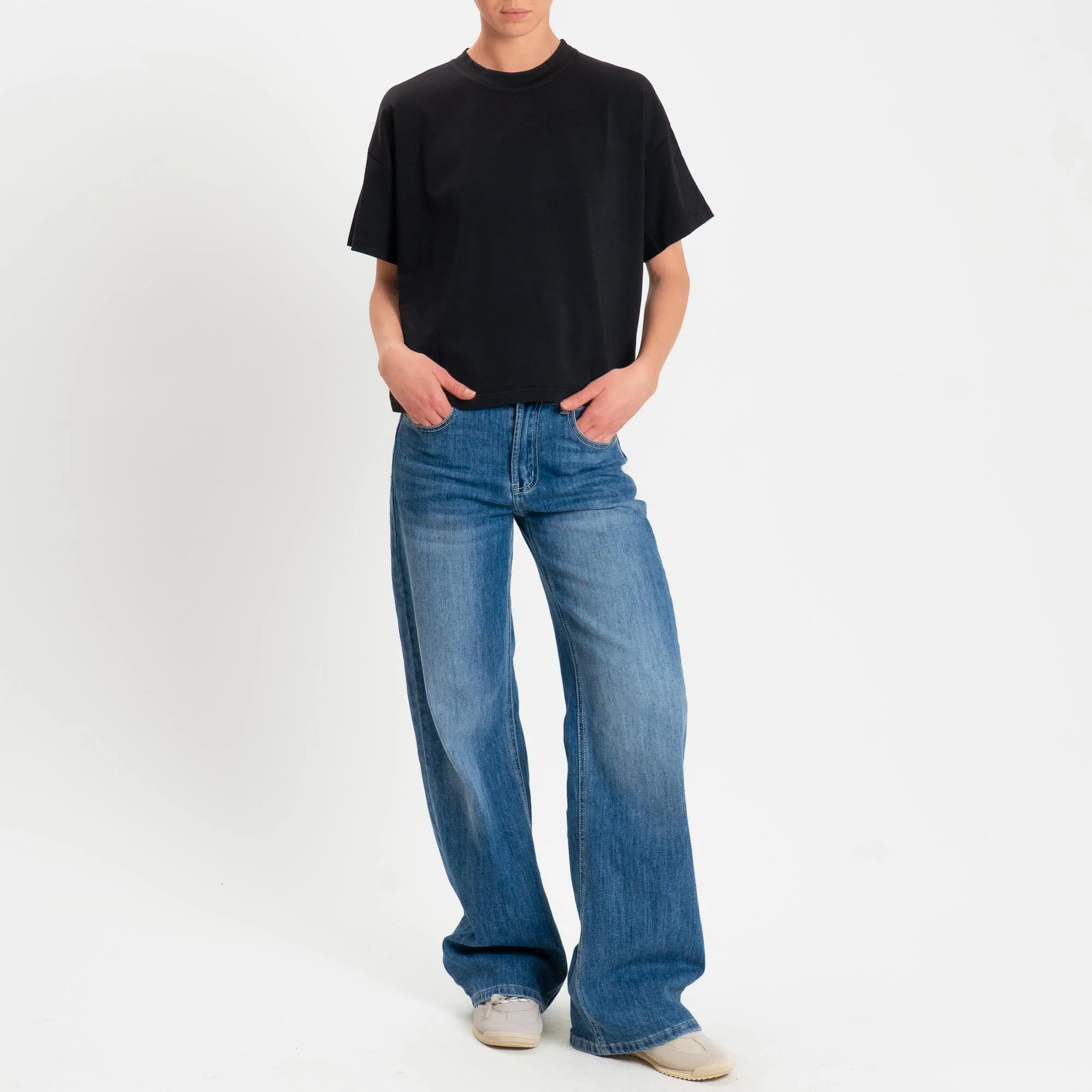 Zeroassoluto-T-shirt scatola girocollo bordo alto cotone elasticizzato - nero - Image 2