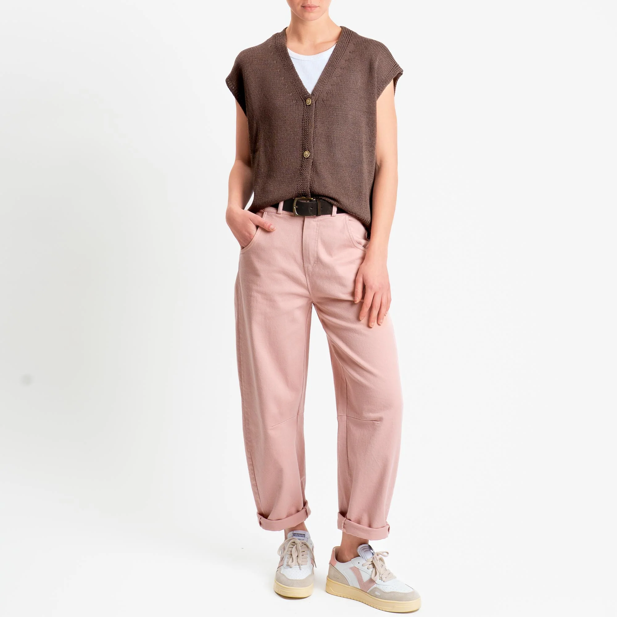 Motel-Pantalone barrel cotone elasticizzato elastico dietro - rosa