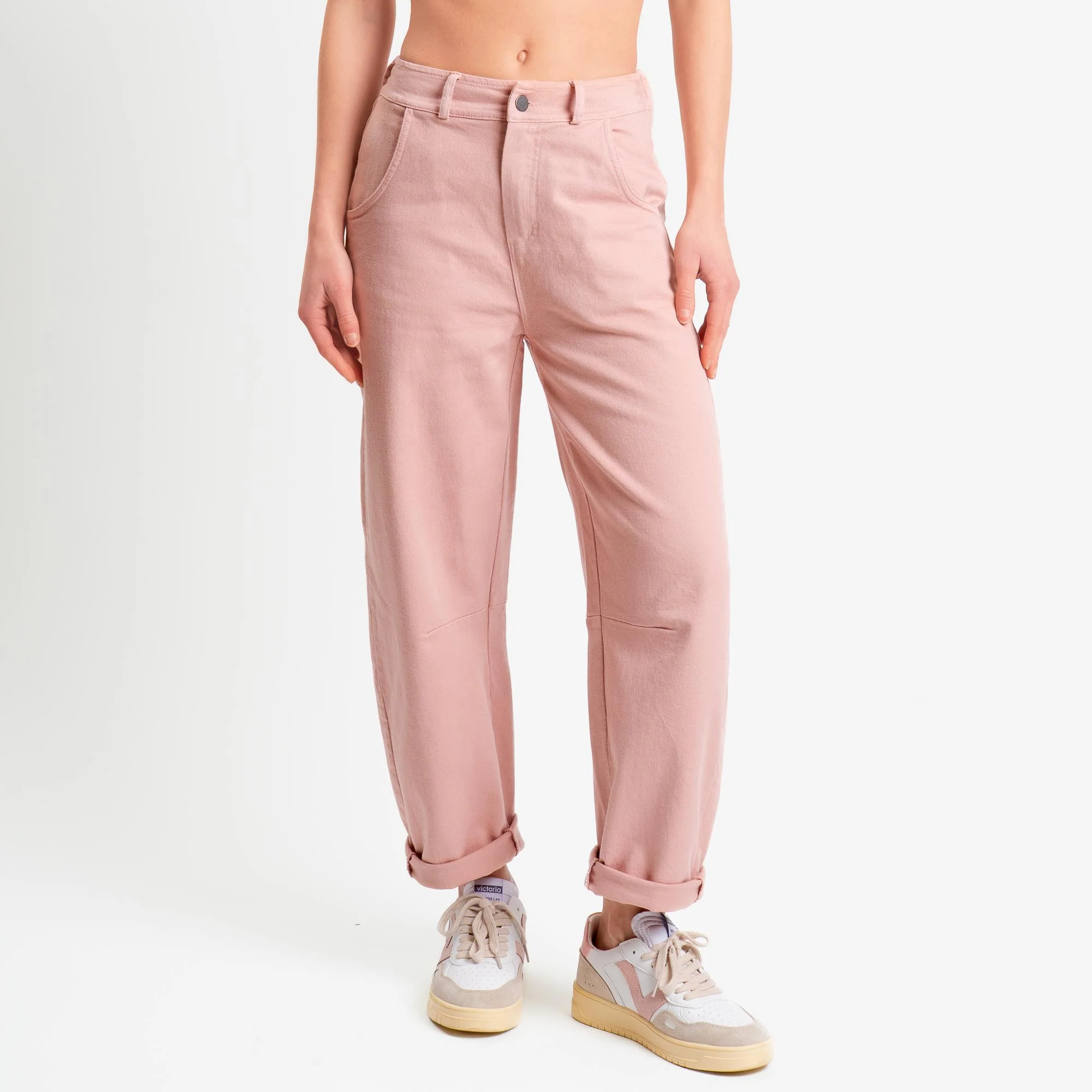 Motel-Pantalone barrel cotone elasticizzato elastico dietro - rosa - Image 2