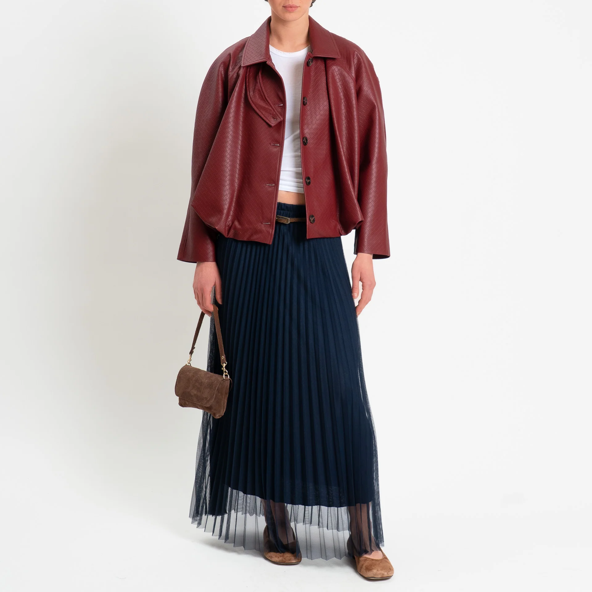 Tensione in-Bomber similpelle texture intrecciato - rosso
