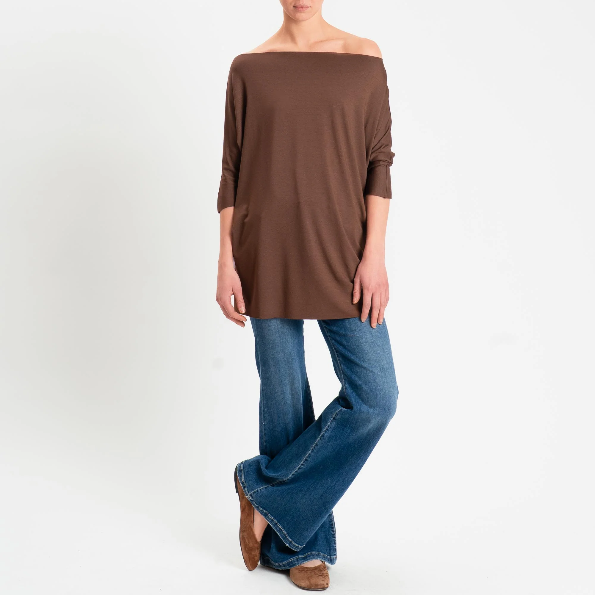 Vicolo-T-shirt over taglio vivo in jersey - choco