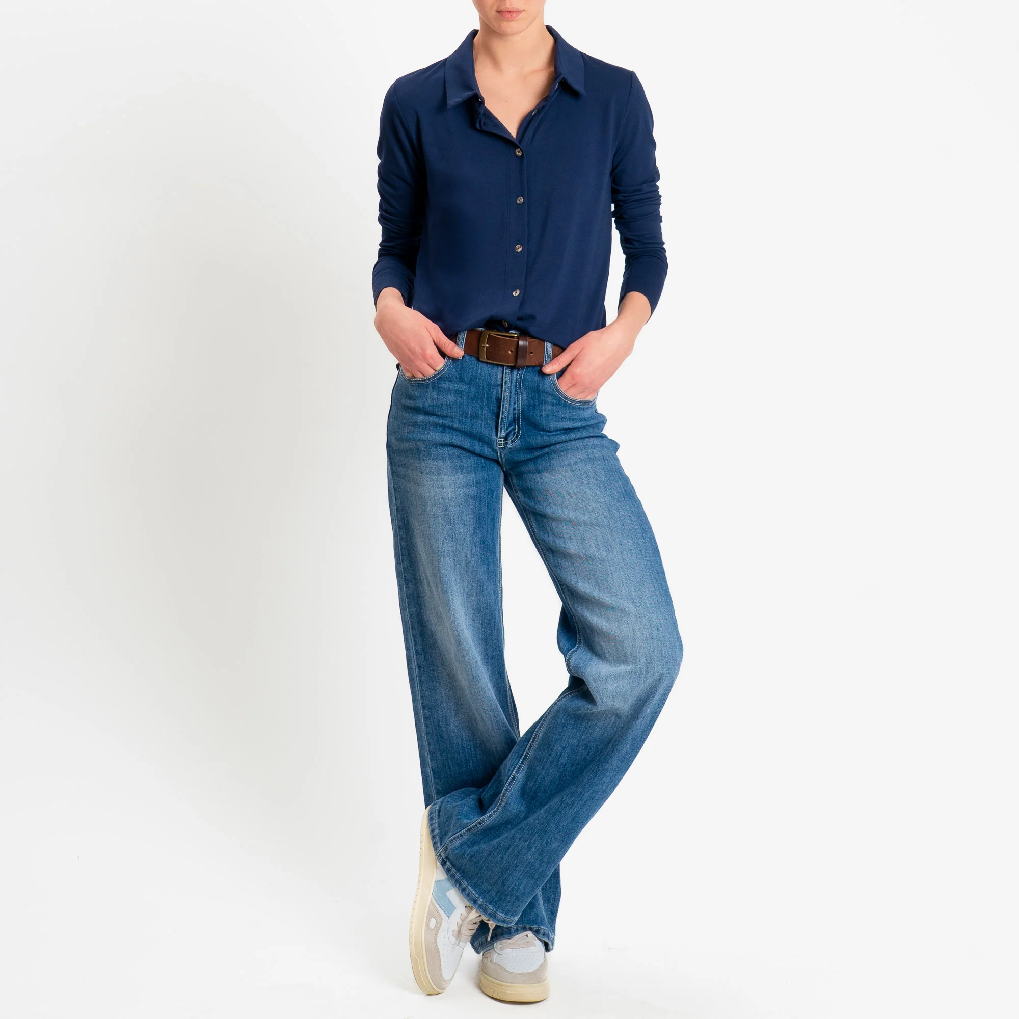Zeroassoluto-Camicia CARLY in jersey di viscosa elasticizzata - blu