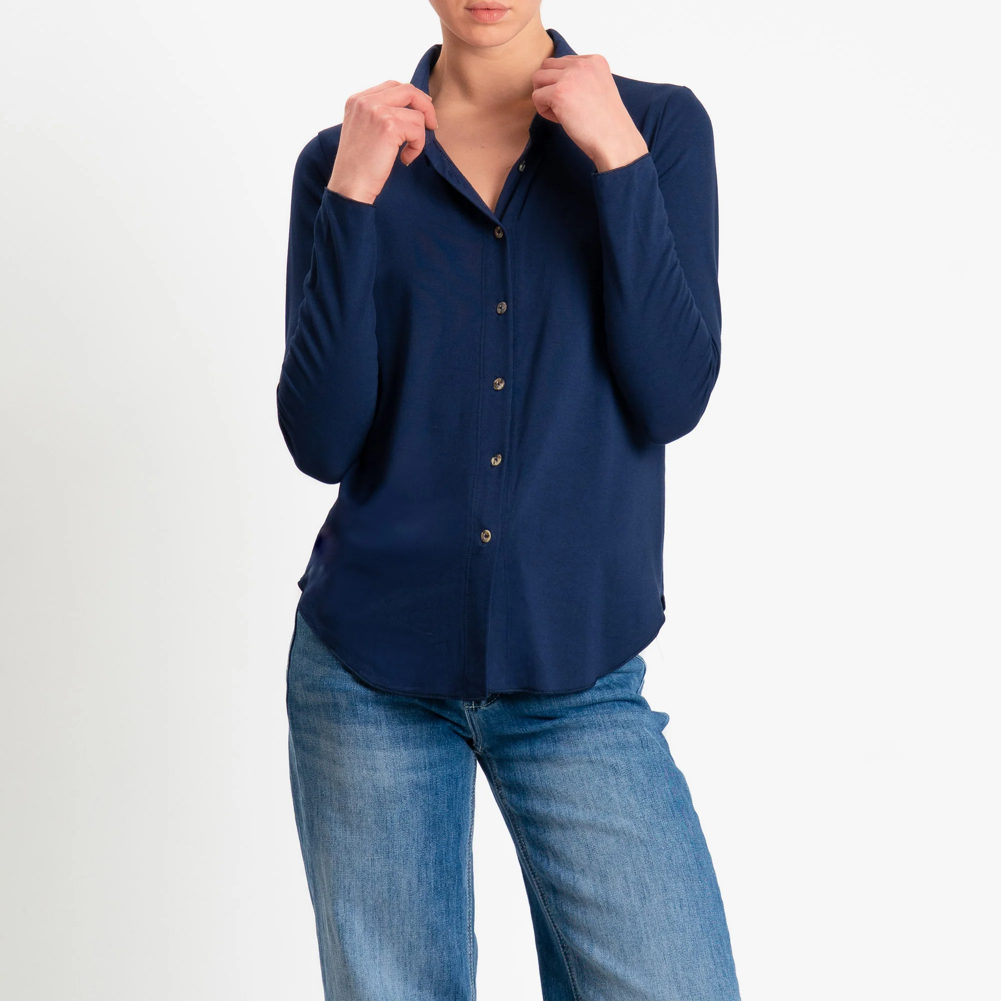 Zeroassoluto-Camicia CARLY in jersey di viscosa elasticizzata - blu - Image 2