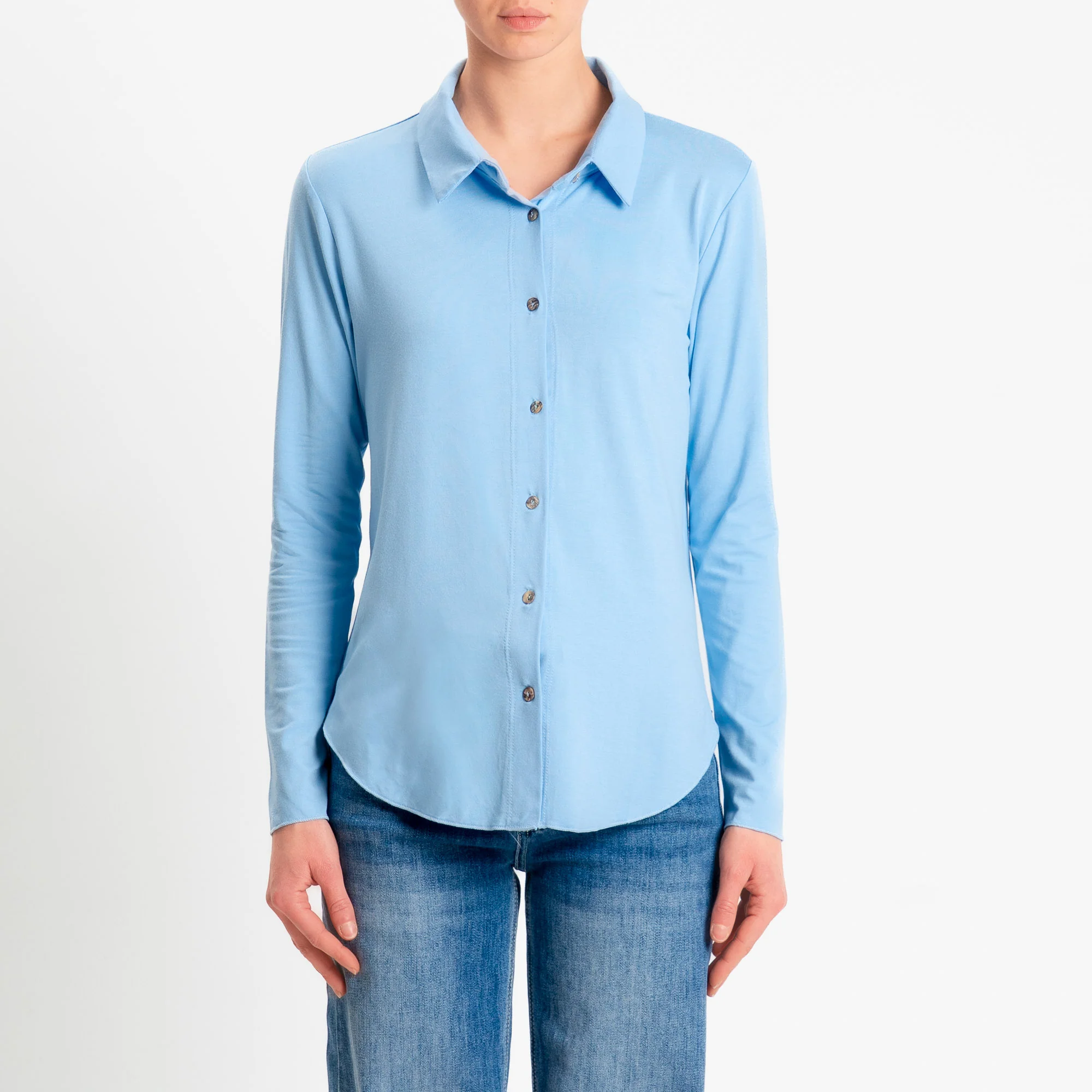 Zeroassoluto-Camicia CARLY in jersey di viscosa elasticizzata - cielo - Image 3