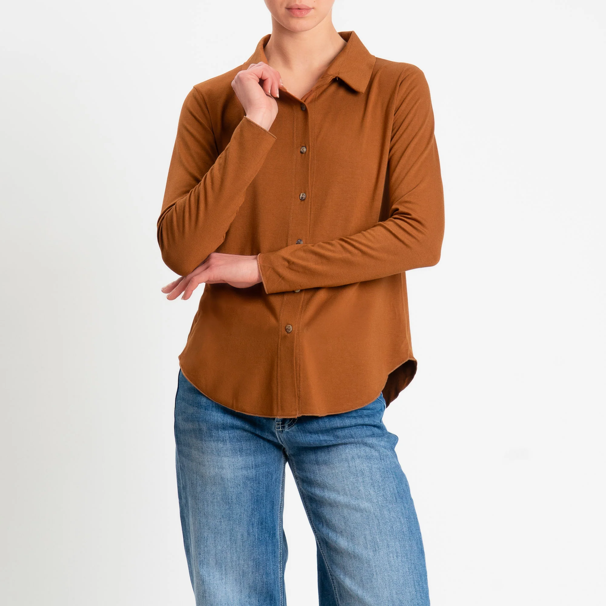 Zeroassoluto-Camicia CARLY in jersey di viscosa elasticizzata - cuoio - Image 2
