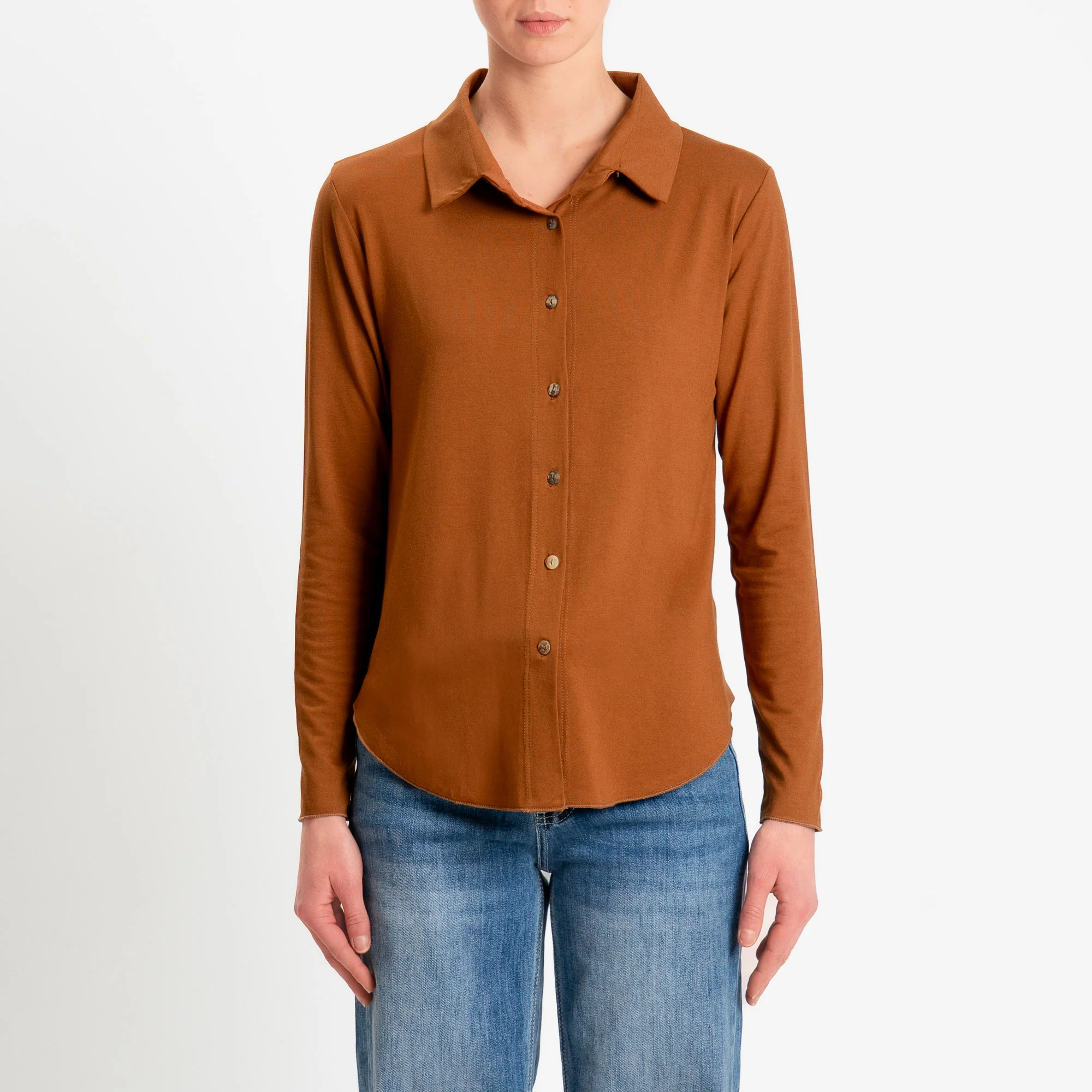 Zeroassoluto-Camicia CARLY in jersey di viscosa elasticizzata - cuoio - Image 3