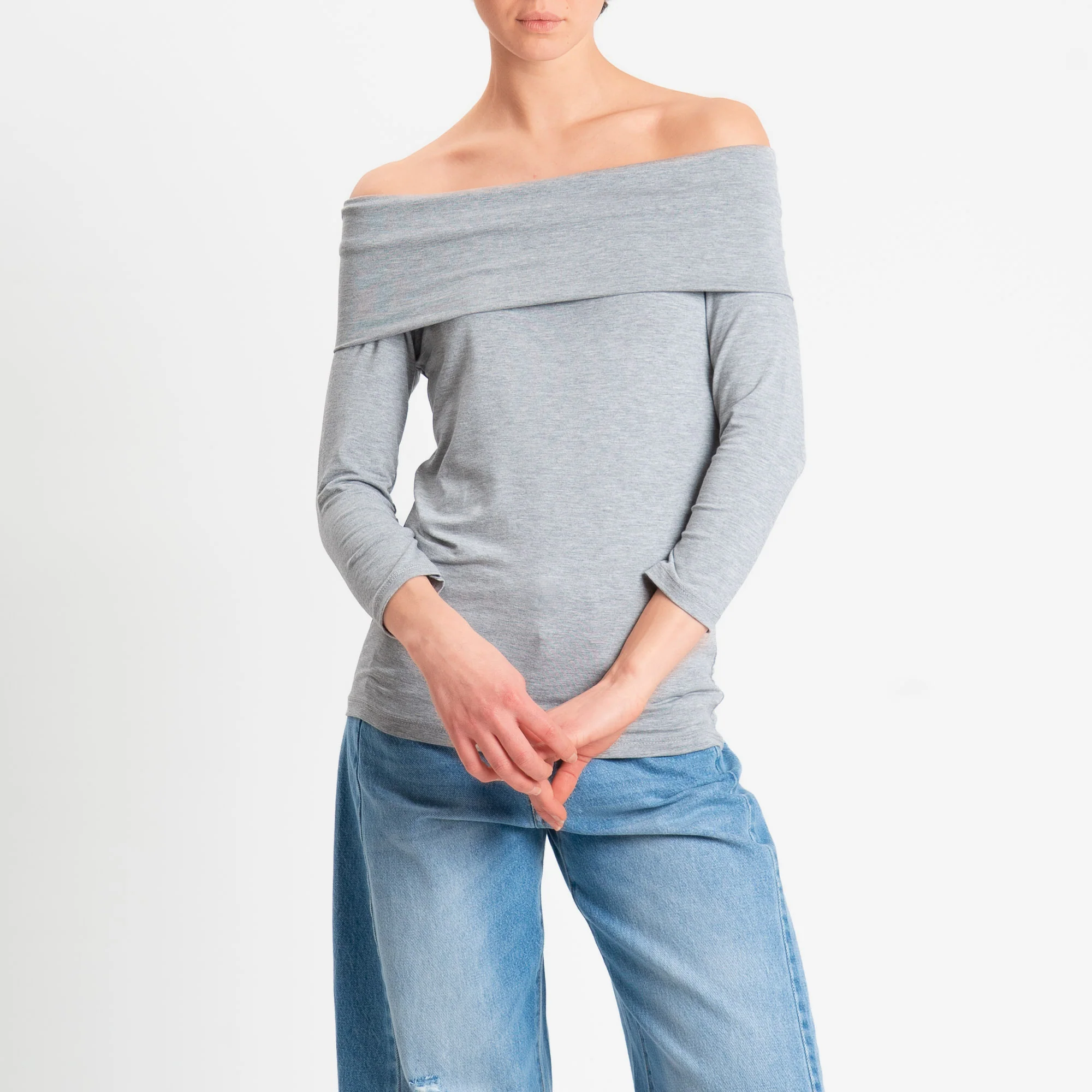 Zeroassoluto-T-shirt collo shiffer in jersey elasticizzato - grigio melange - Image 2