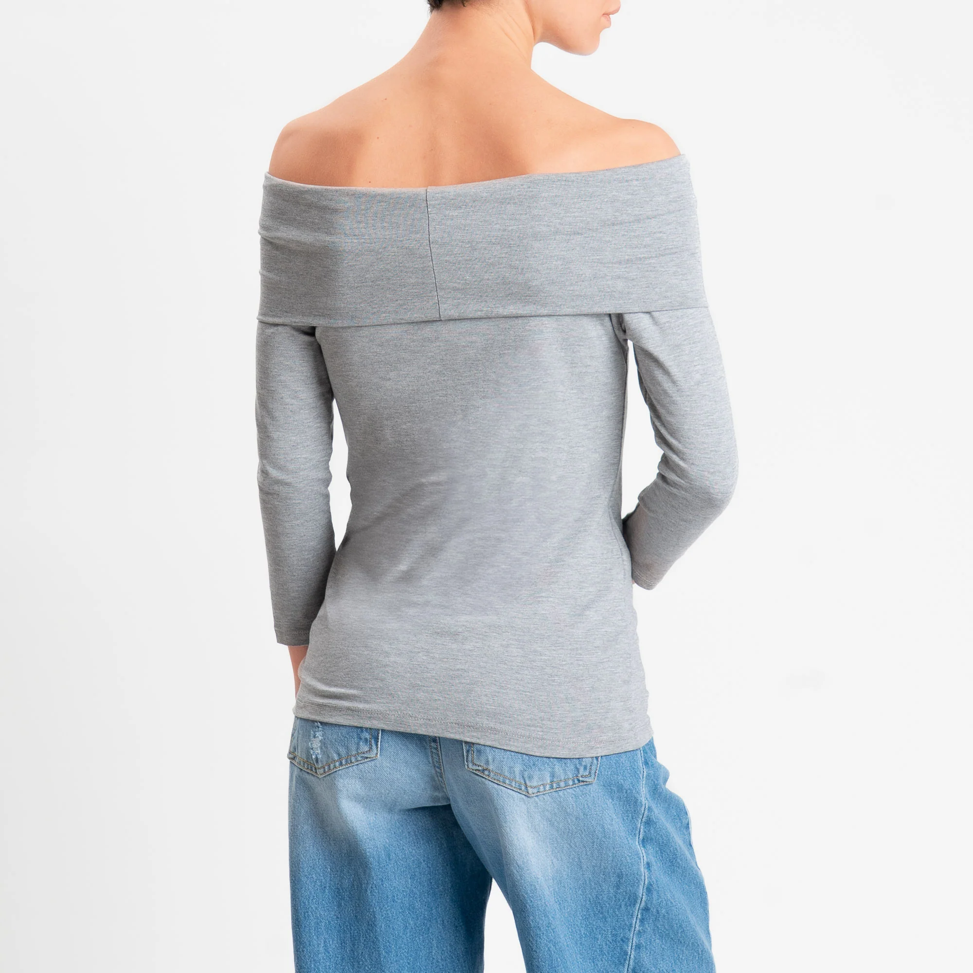Zeroassoluto-T-shirt collo shiffer in jersey elasticizzato - grigio melange - Image 3