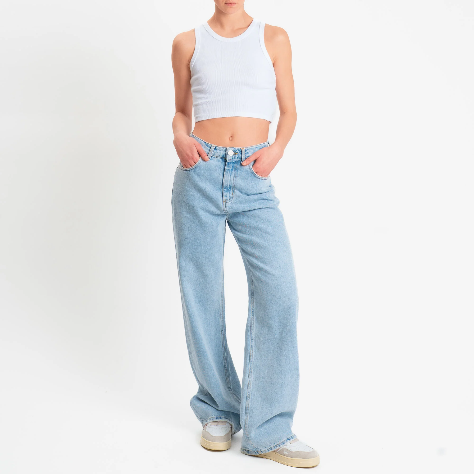 Zeroassoluto-Top crop a costine cotone elasticizzato - bianco