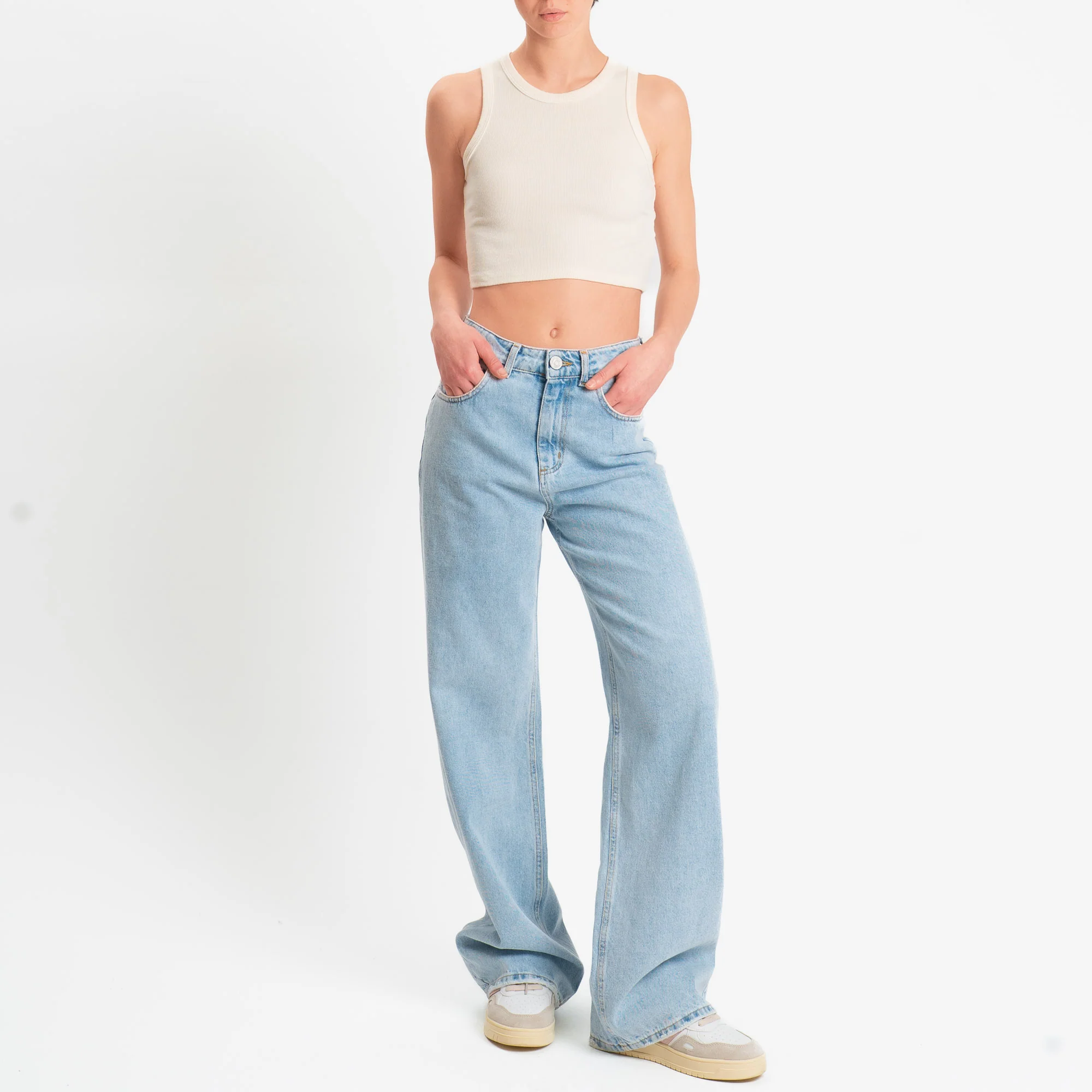 Zeroassoluto-Top crop a costine cotone elasticizzato - burro