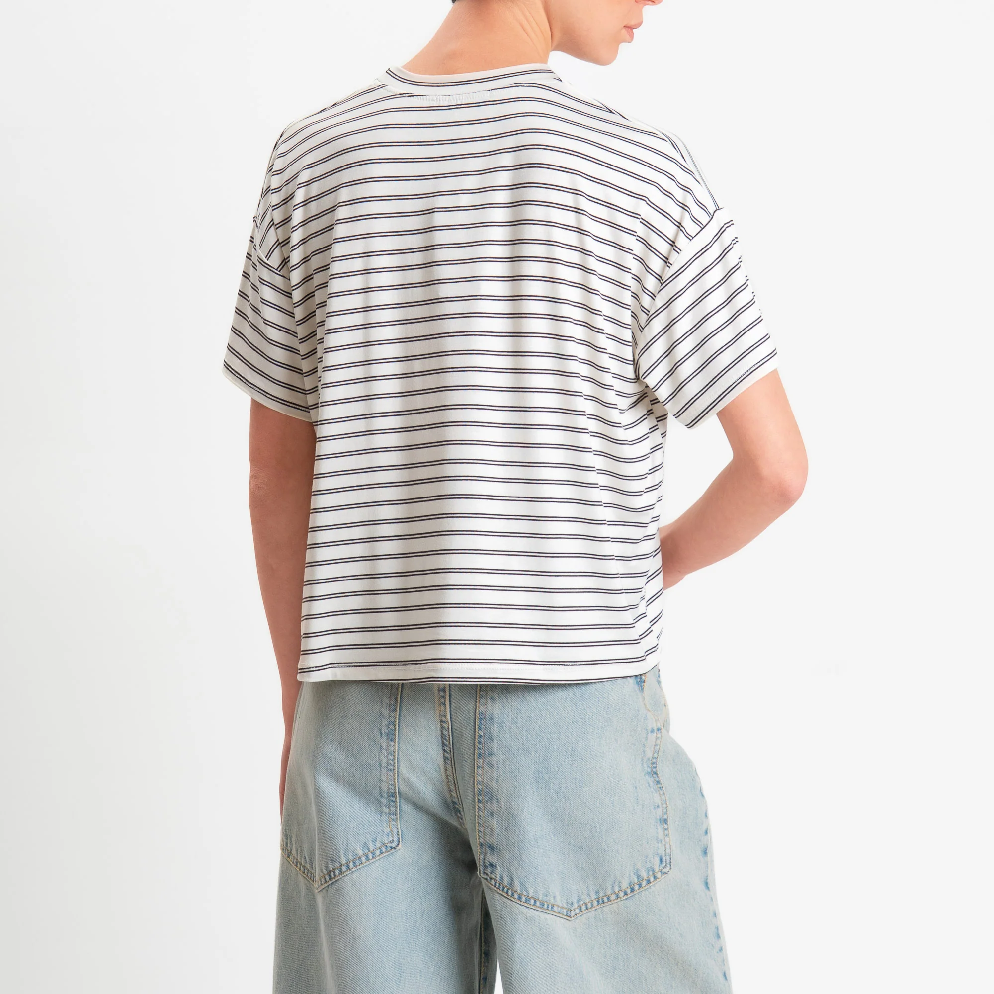 Zeroassoluto-T-shirt girocollo a righe in jersey elasticizzato - panna/moro - Image 4