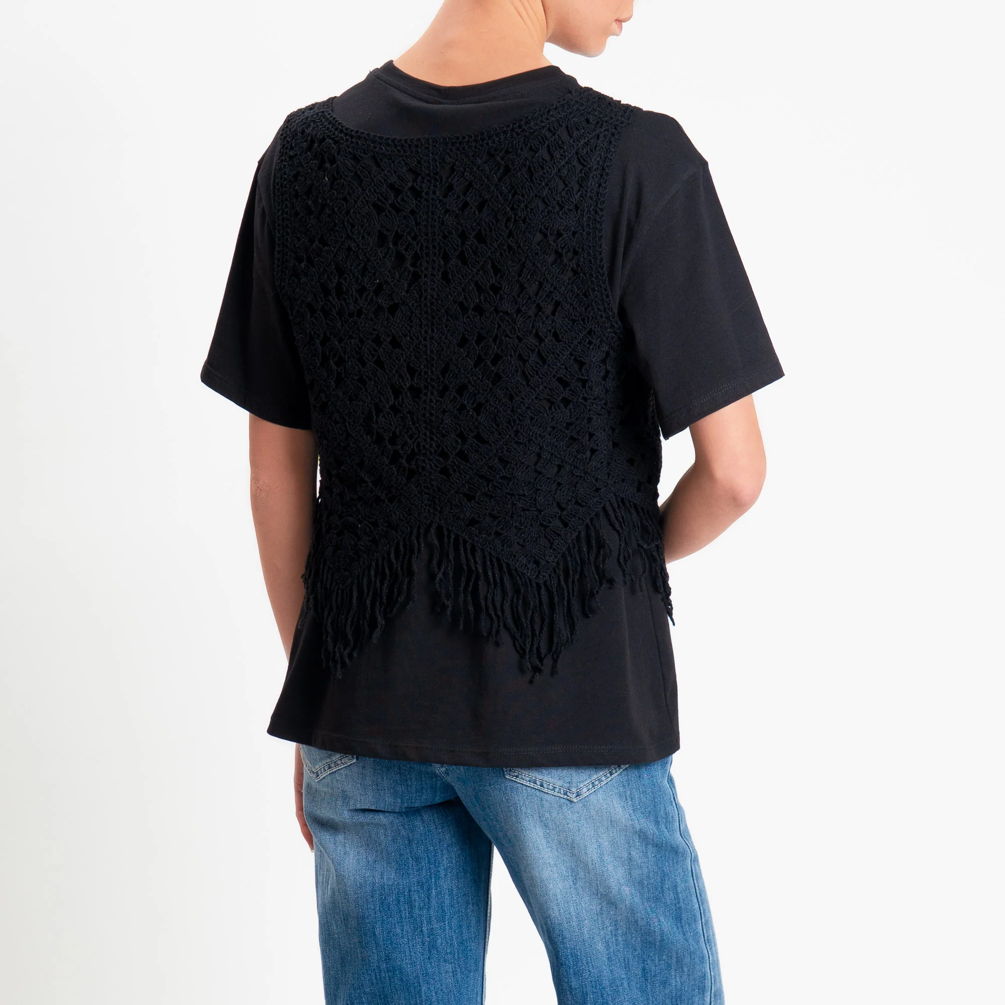 Tensione in-T-shirt + top crochet con applicazioni - nero/nero - Image 3