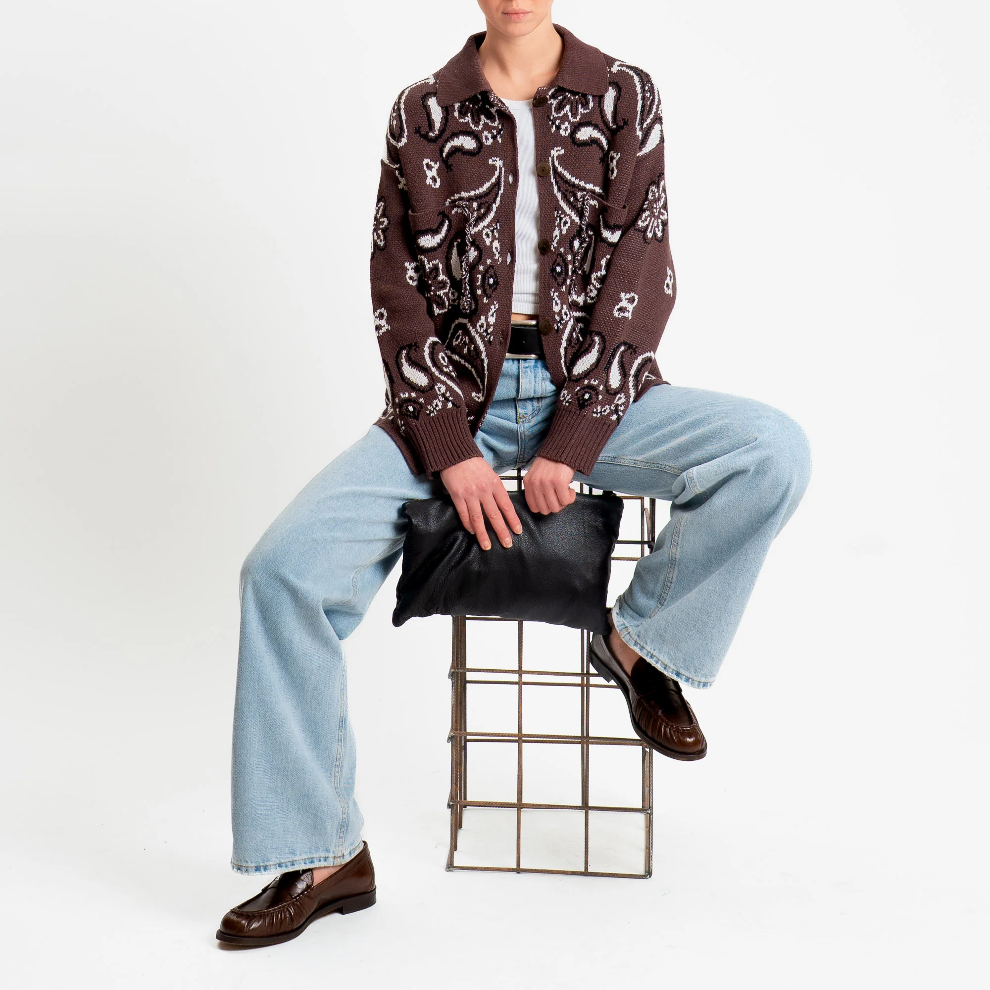 Tensione in-Giacca in maglia jacquard fantasia bandana - brown/latte/nero