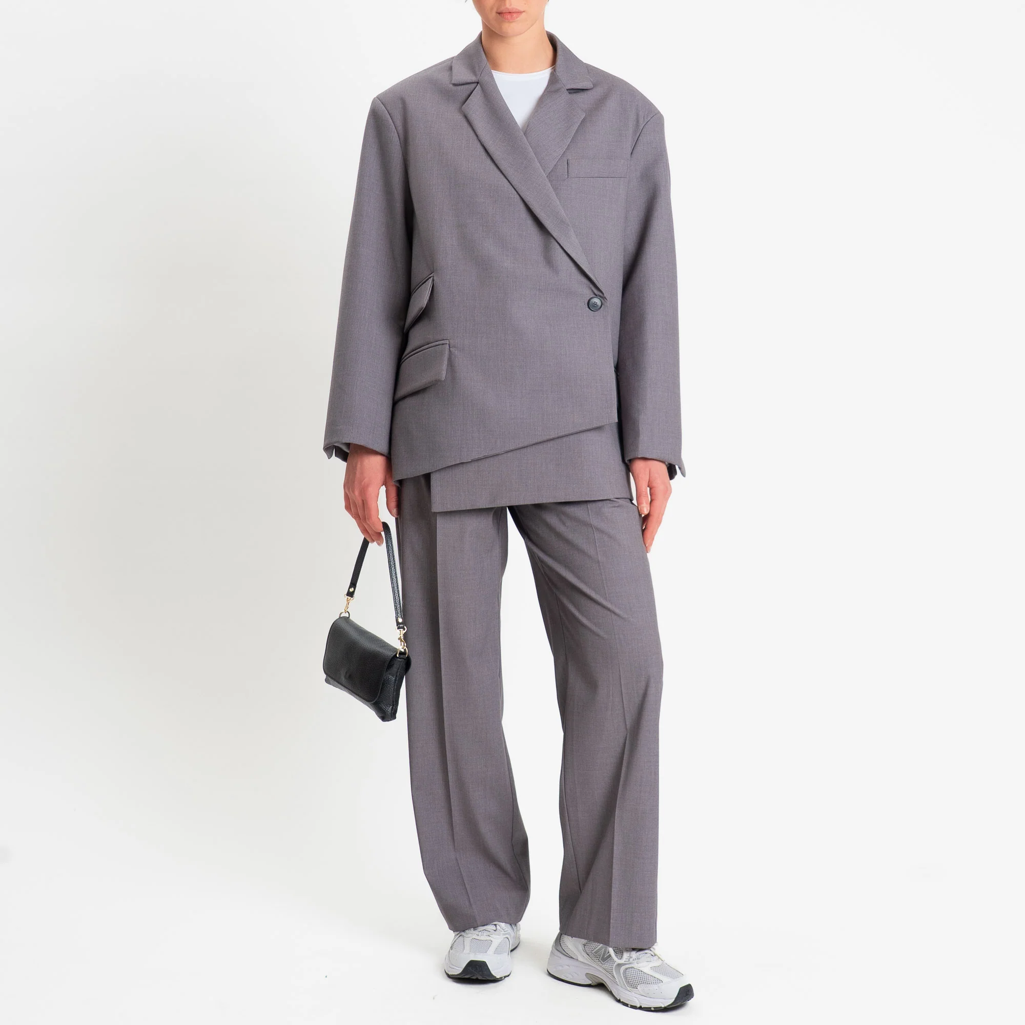 Vicolo-Pantalone palazzo con pinces - grigio medio melange - Image 3