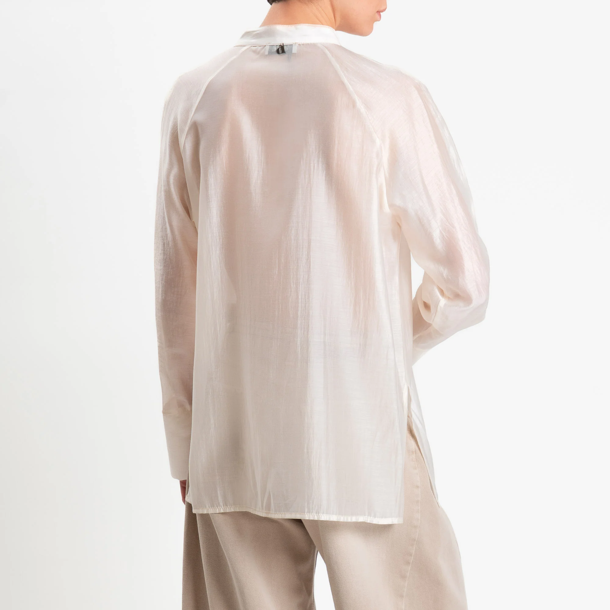 Dixie-Camicia mandarin in mussola spacchi laterali - beige - Image 3