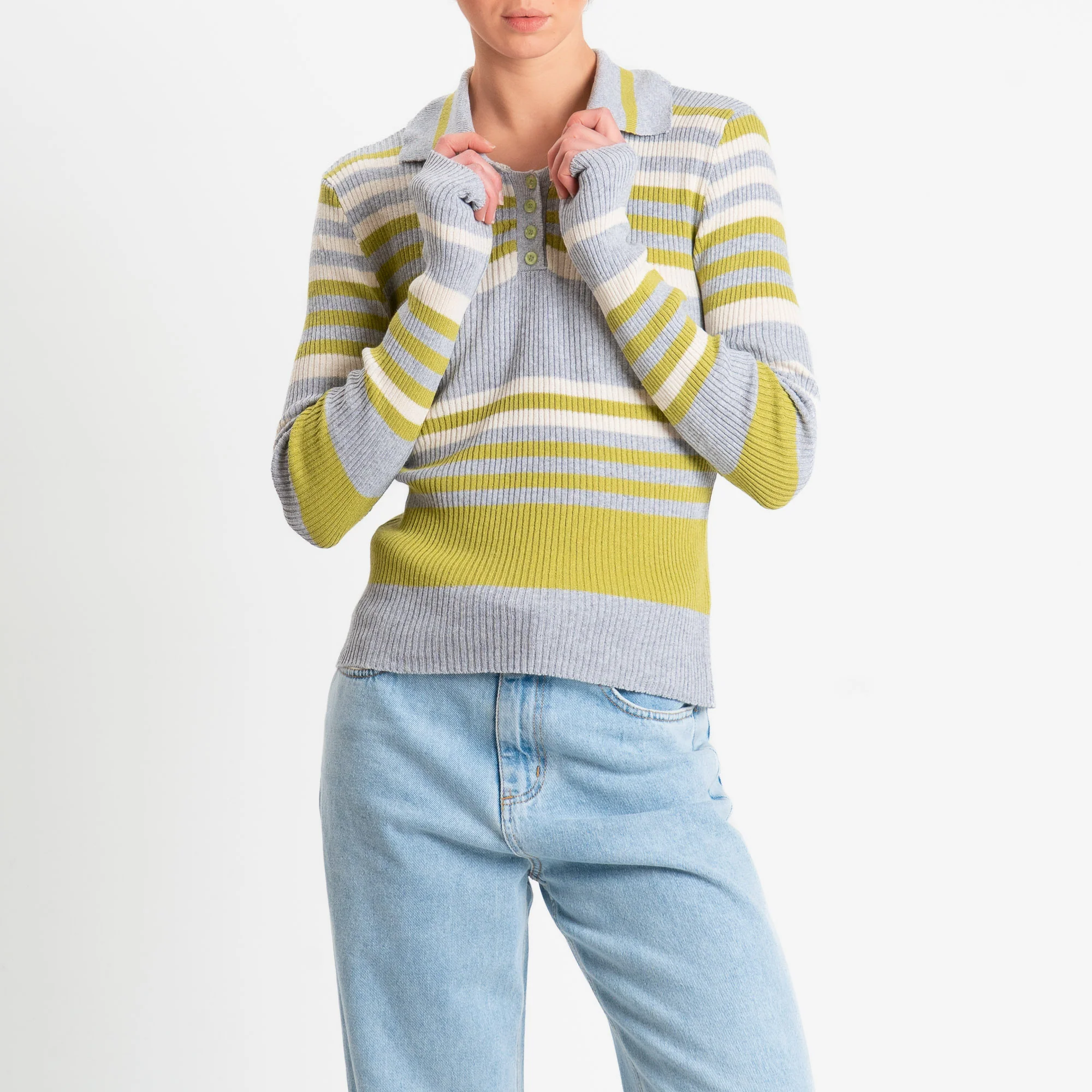 Haveone-Maglia collo pollo a costine - grigio/latte/acido - Image 2