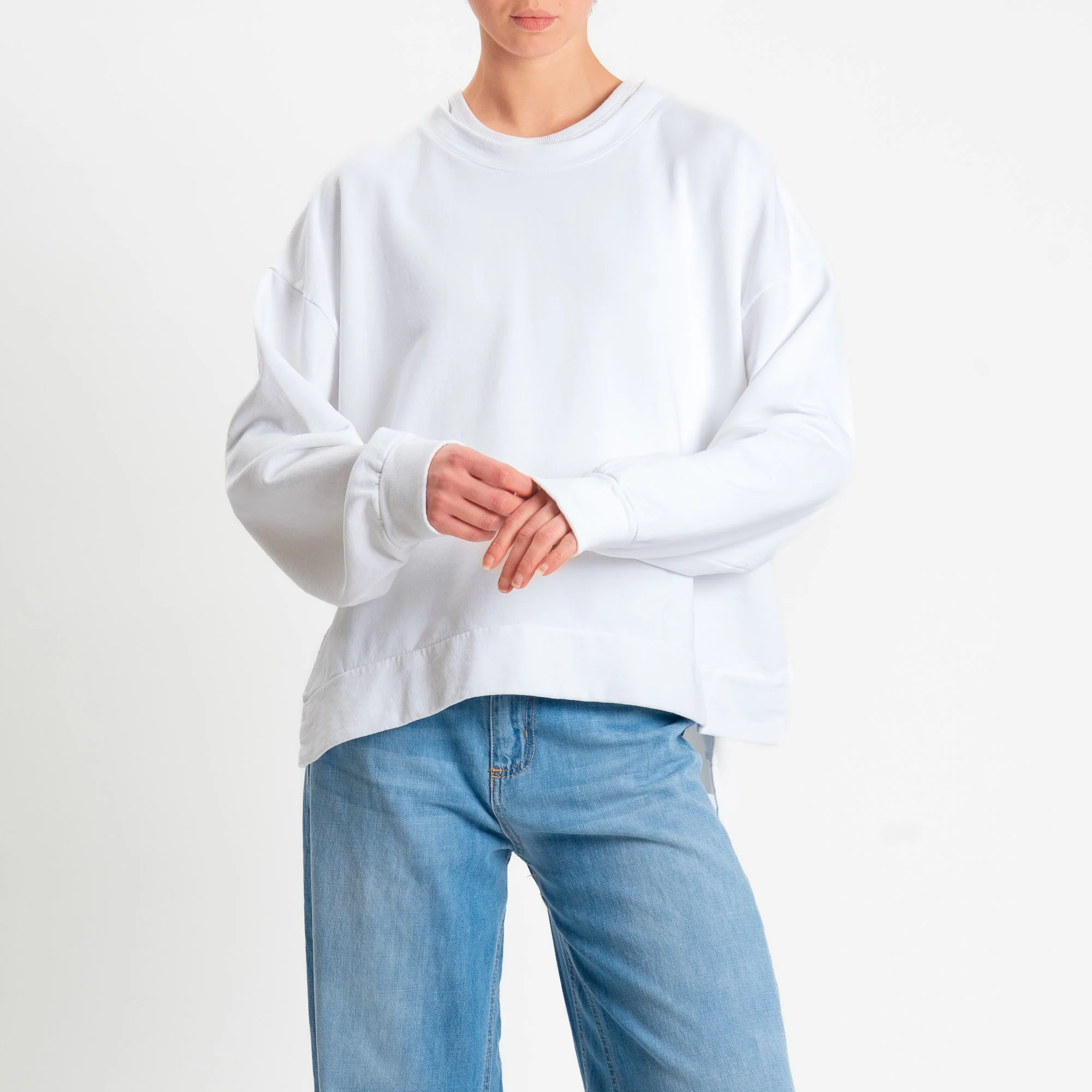 Zeroassoluto-Felpa scatola manica lunga con spacchi laterali stone wash high quality - latte - Image 2